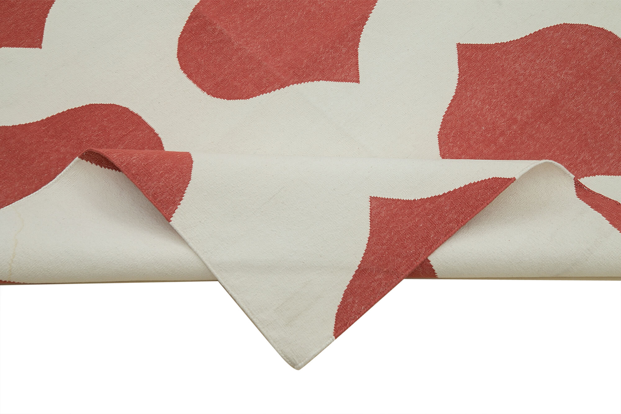 Handmade Area Rug - Red Geometric Cotton Wool Rug 8'0'' x 9'9'' | Hand Woven Carpet