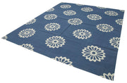 Handmade Area Rug - Blue Geometric Cotton Wool Durable Turkish Wool Carpet 8'x10'