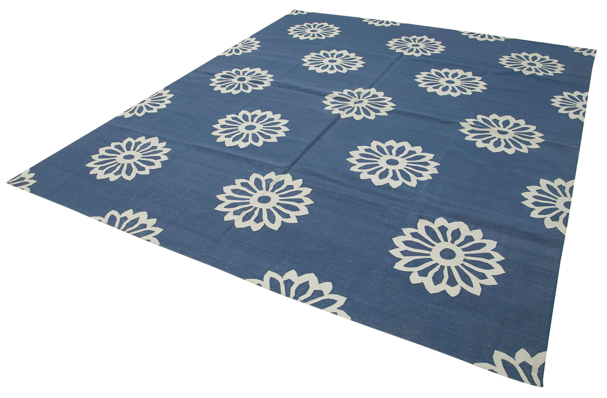 Handmade Area Rug - Blue Geometric Cotton Wool Durable Turkish Wool Carpet 8'x10'