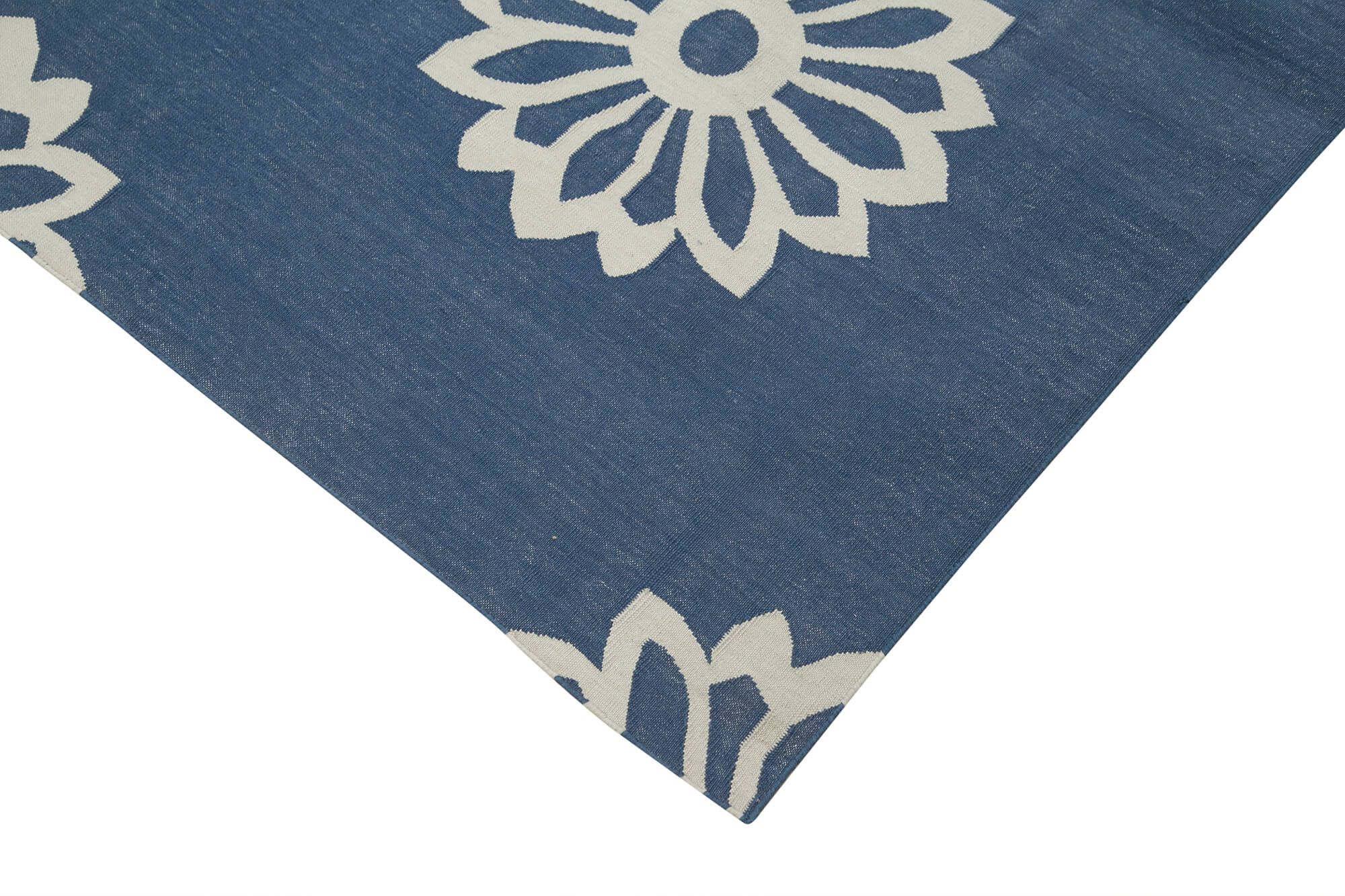 Handmade Area Rug - Blue Geometric Cotton Wool Durable Turkish Wool Carpet 8'x10'