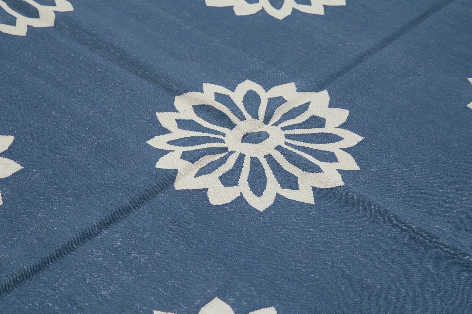 Handmade Area Rug - Blue Geometric Cotton Wool Durable Turkish Wool Carpet 8'x10'