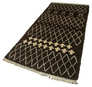 Handmade Wool Cotton Rug - Brown Geometric Pattern | Durable Turkish Carpet 3'11''x8'1''