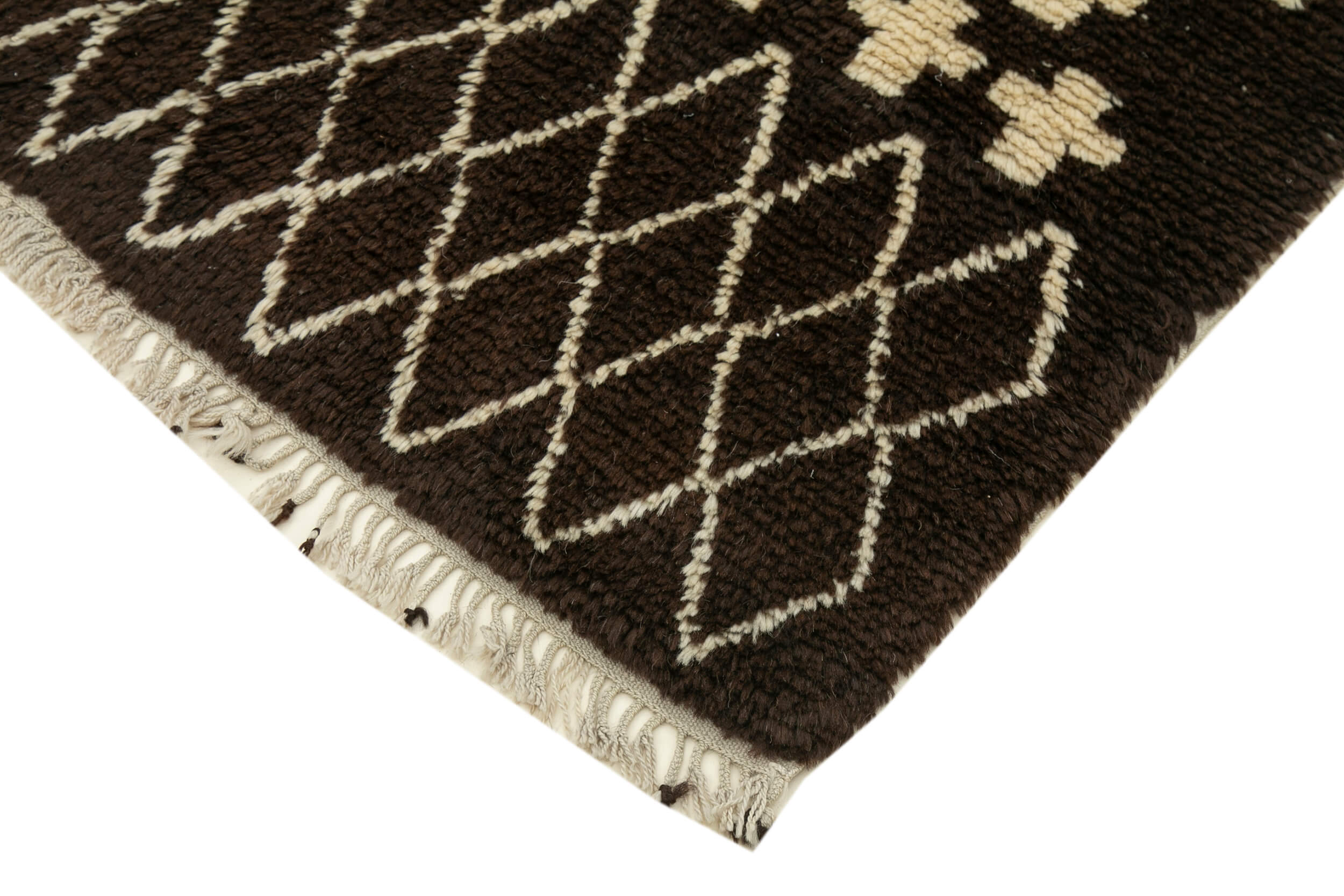 Handmade Wool Cotton Rug - Brown Geometric Pattern | Durable Turkish Carpet 3'11''x8'1''