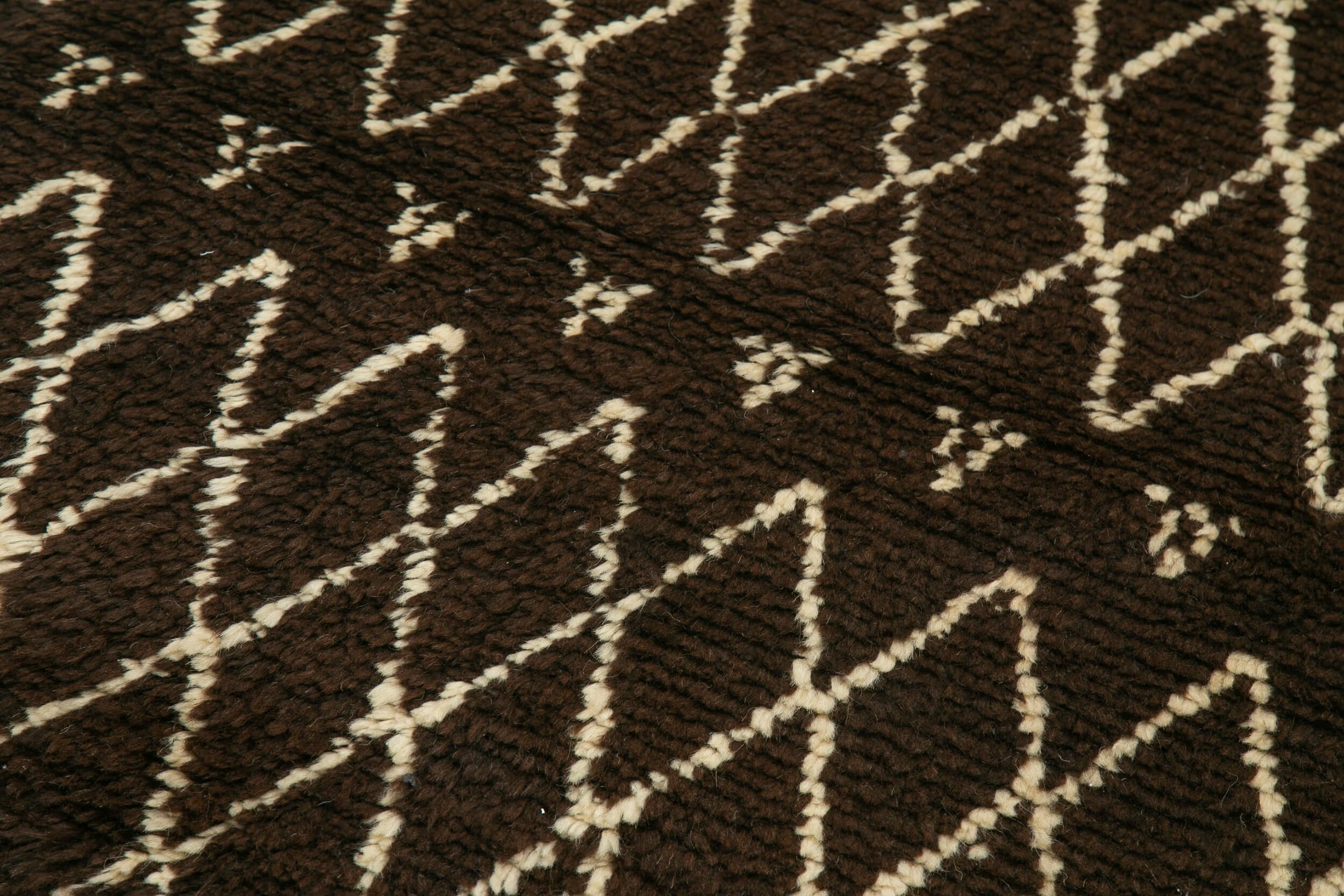 Handmade Wool Cotton Rug - Brown Geometric Pattern | Durable Turkish Carpet 3'11''x8'1''