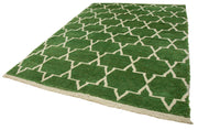 Handmade Wool Cotton Rug - Green Geometric Area Rug | Vintage Turkish Carpet