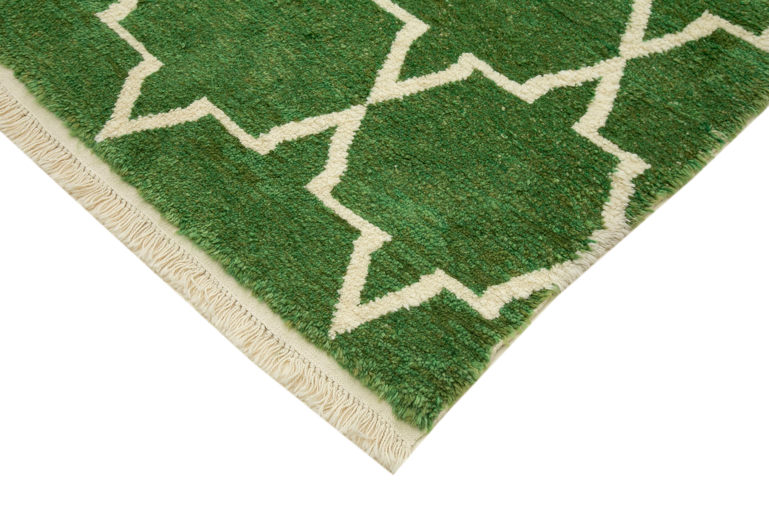 Handmade Wool Cotton Rug - Green Geometric Area Rug | Vintage Turkish Carpet