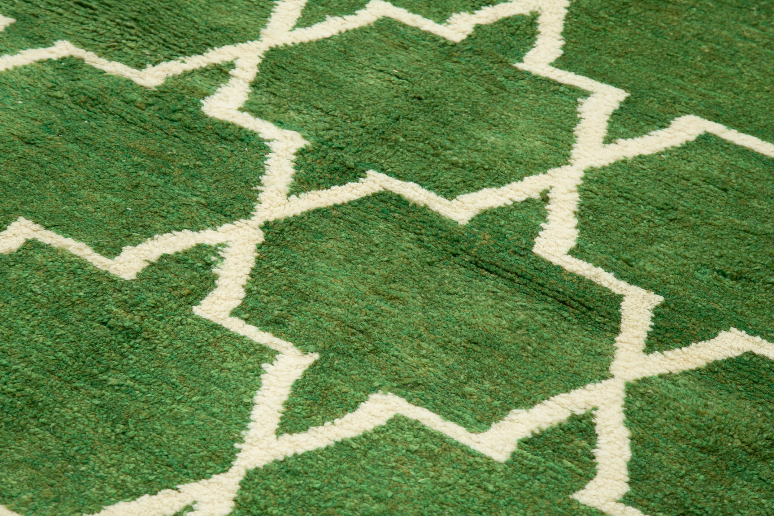 Handmade Wool Cotton Rug - Green Geometric Area Rug | Vintage Turkish Carpet