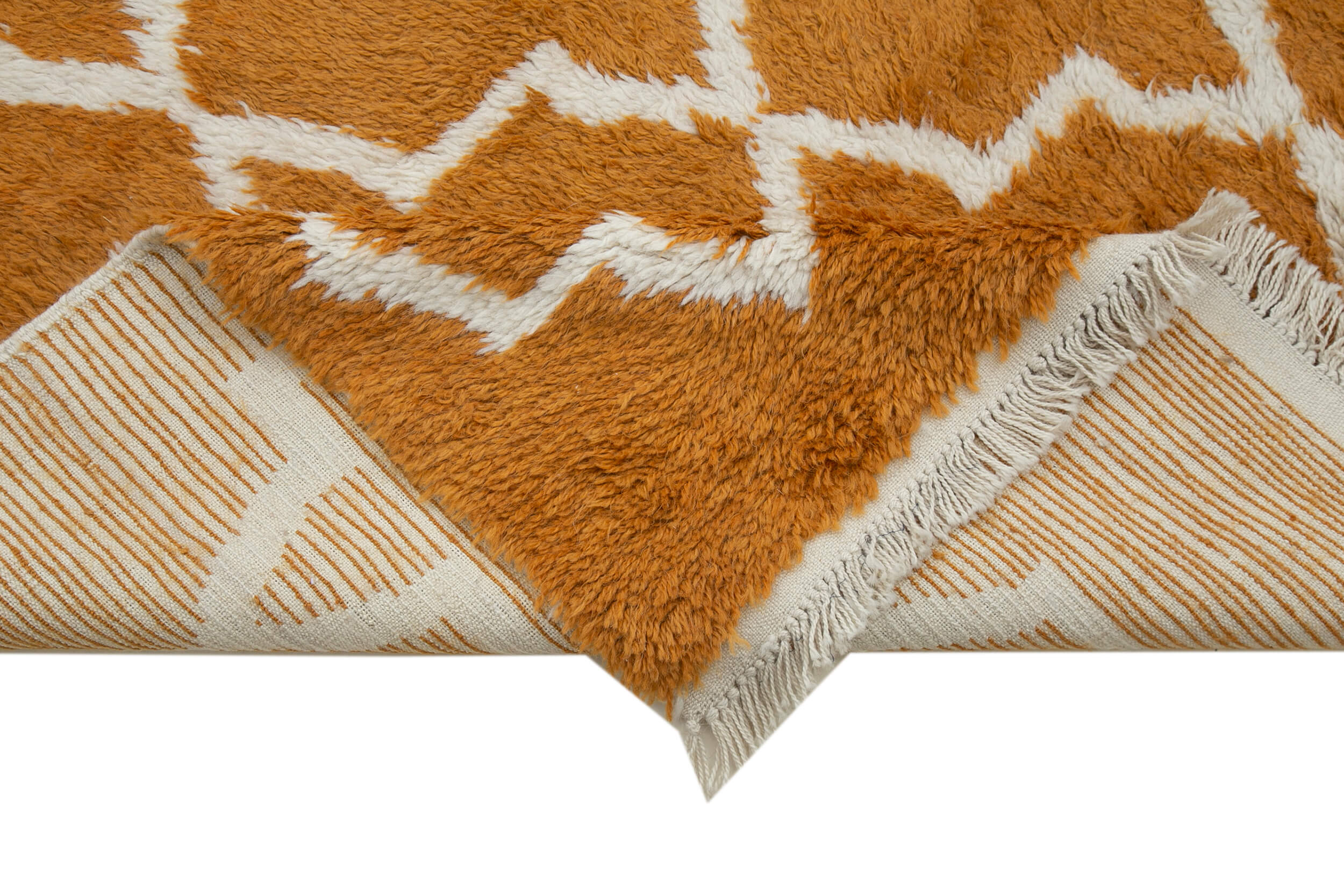 Handmade Wool Cotton Rug | Vintage Orange Geometric Area Rug 9x13 for Living Room