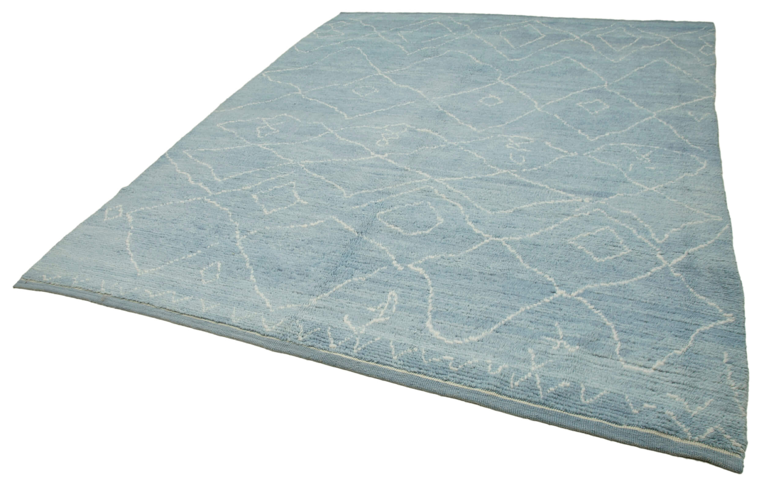 Handmade Wool Rug - Blue Geometric Area Rug | Durable Wool Cotton Carpet 8'2''x10'1''