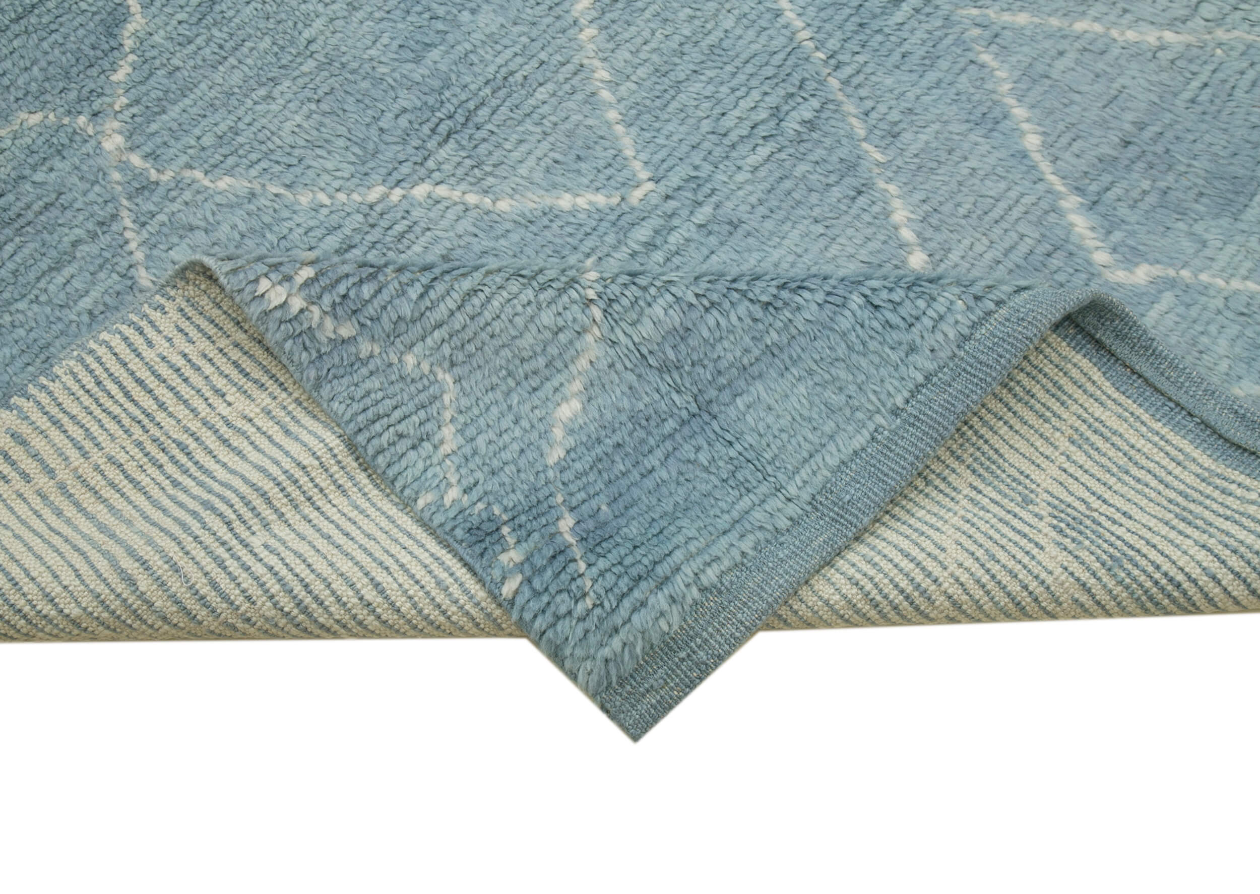 Handmade Wool Rug - Blue Geometric Area Rug | Durable Wool Cotton Carpet 8'2''x10'1''