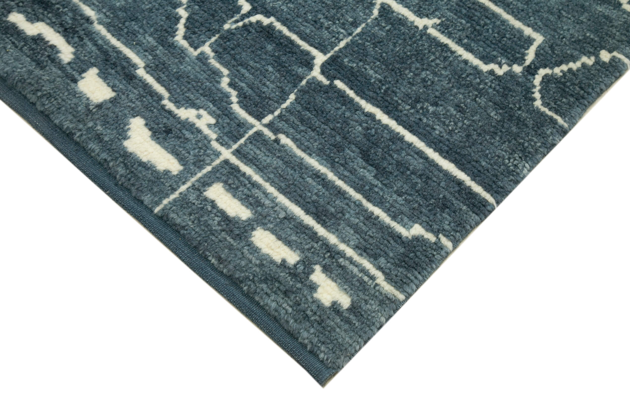Handmade Wool Cotton Rug | Blue Geometric Vintage Turkish Carpet 6x9 Feet