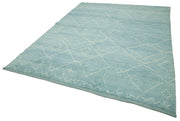 Handmade Wool Cotton Rug - Blue Geometric Pattern Rug | Turkish Vintage Carpet 7'9''x9'7''