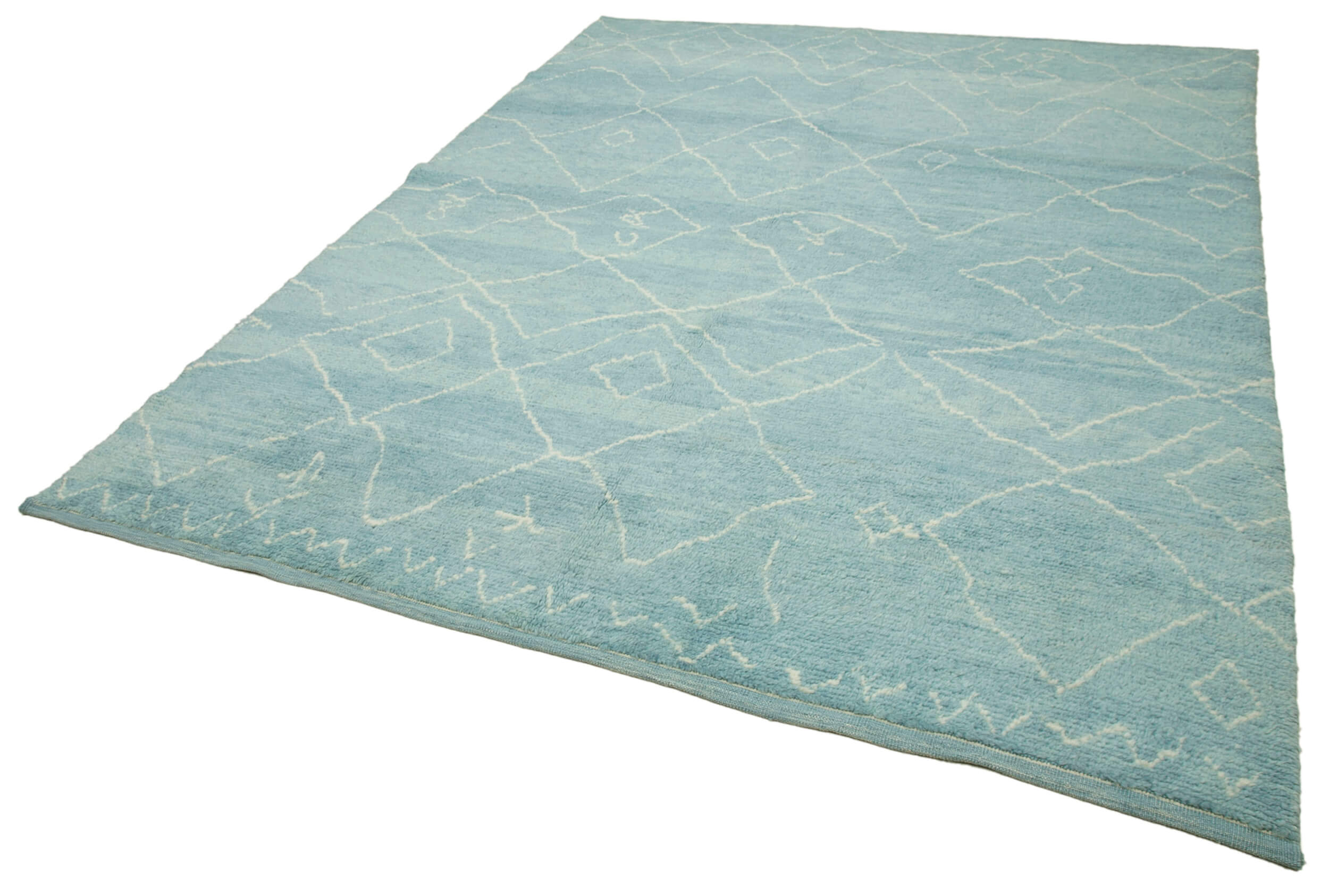 Handmade Wool Cotton Rug - Blue Geometric Pattern Rug | Turkish Vintage Carpet 7'9''x9'7''