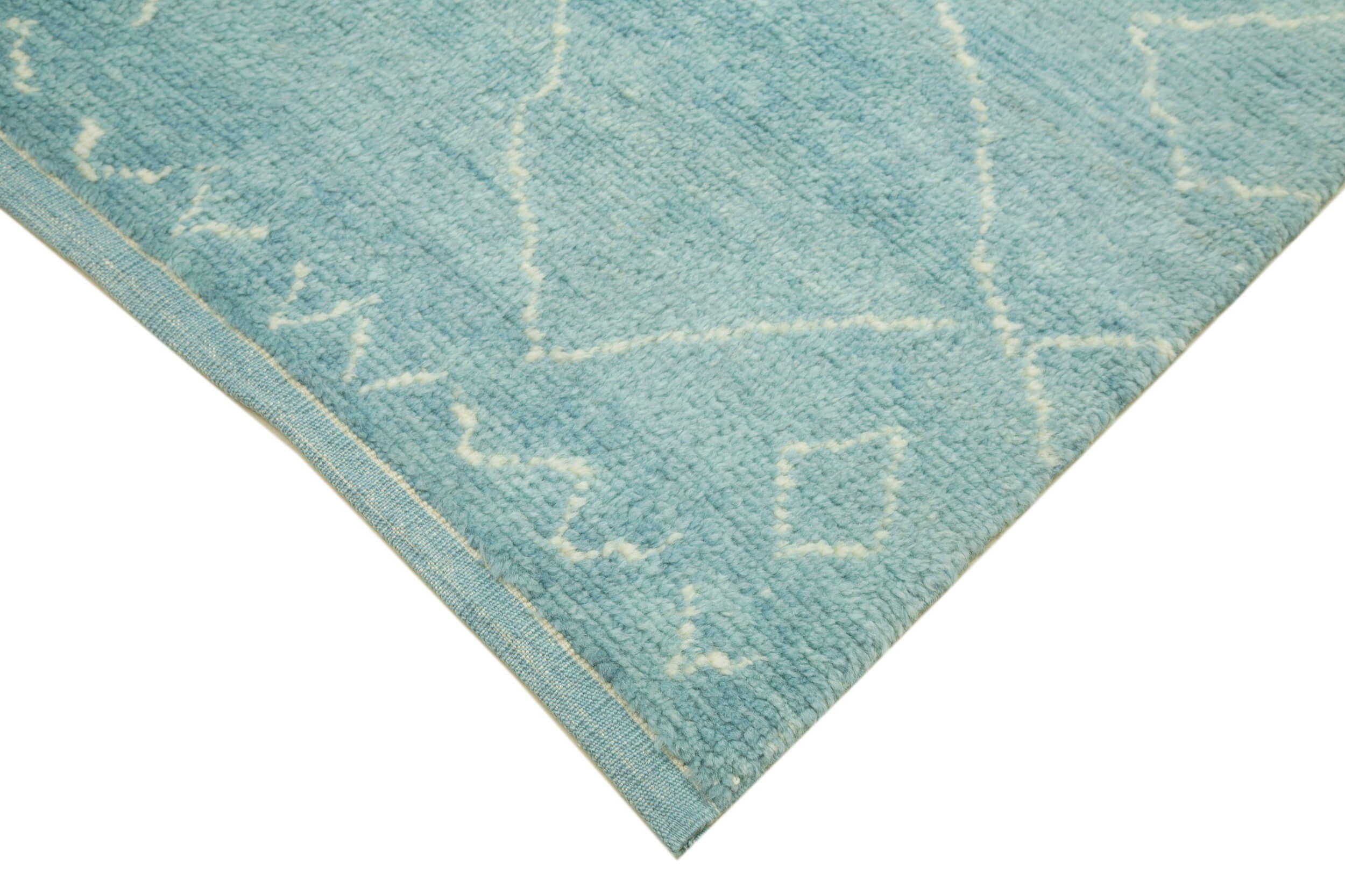 Handmade Wool Cotton Rug - Blue Geometric Pattern Rug | Turkish Vintage Carpet 7'9''x9'7''