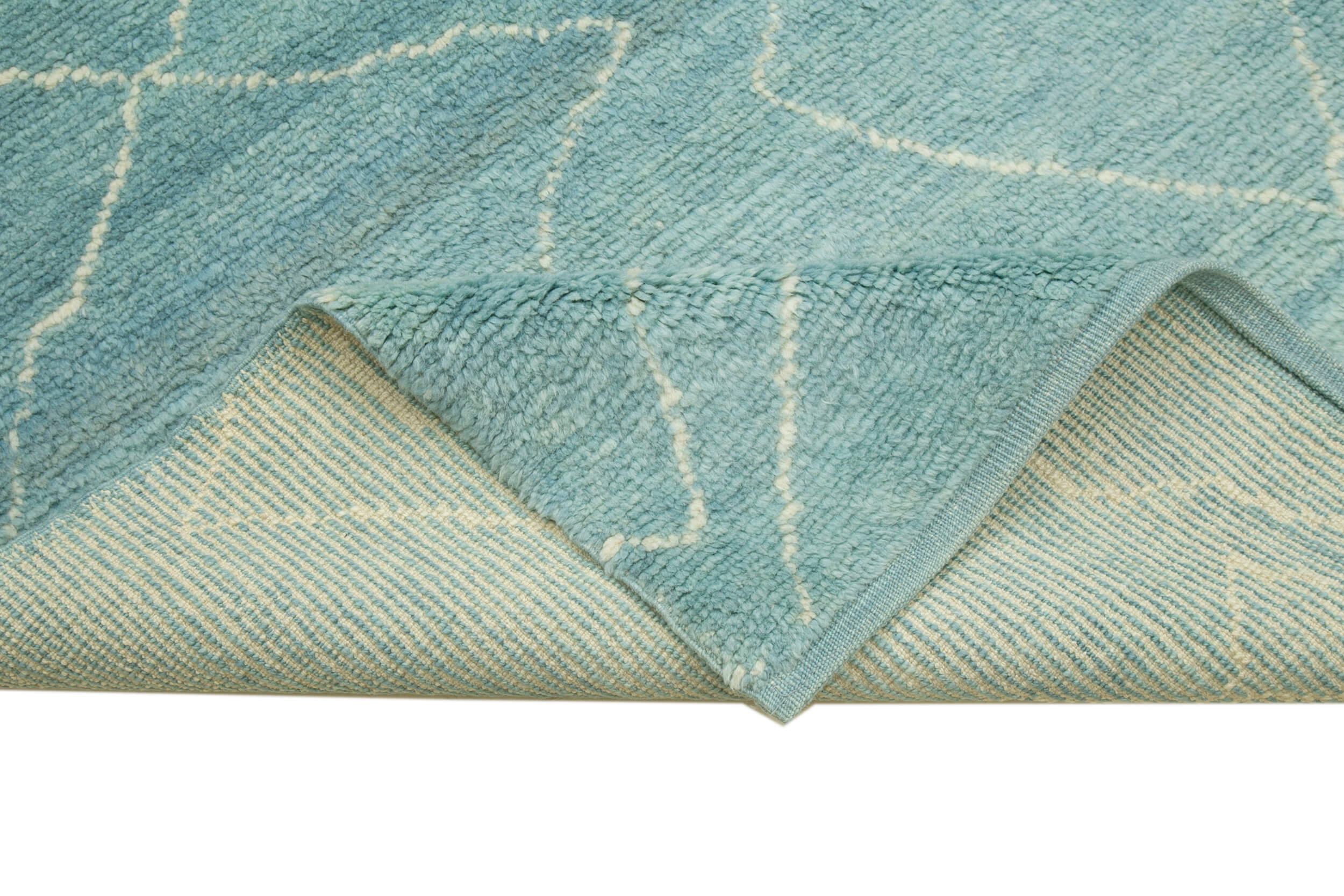 Handmade Wool Cotton Rug - Blue Geometric Pattern Rug | Turkish Vintage Carpet 7'9''x9'7''