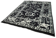 Handmade Wool Cotton Rug – Black Geometric Pattern – Hand Woven Vintage Area Rug 7'6''x10'3''