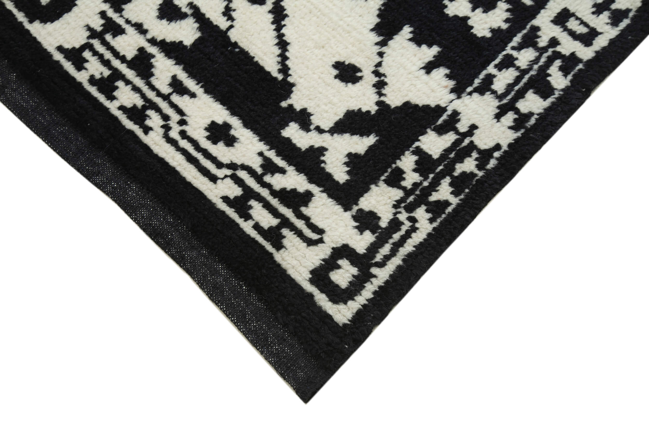 Handmade Wool Cotton Rug – Black Geometric Pattern – Hand Woven Vintage Area Rug 7'6''x10'3''