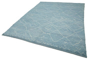 Handmade Wool Cotton Rug – Blue Geometric Area Rug, Soft Wool Carpet 7'8''x10'3''