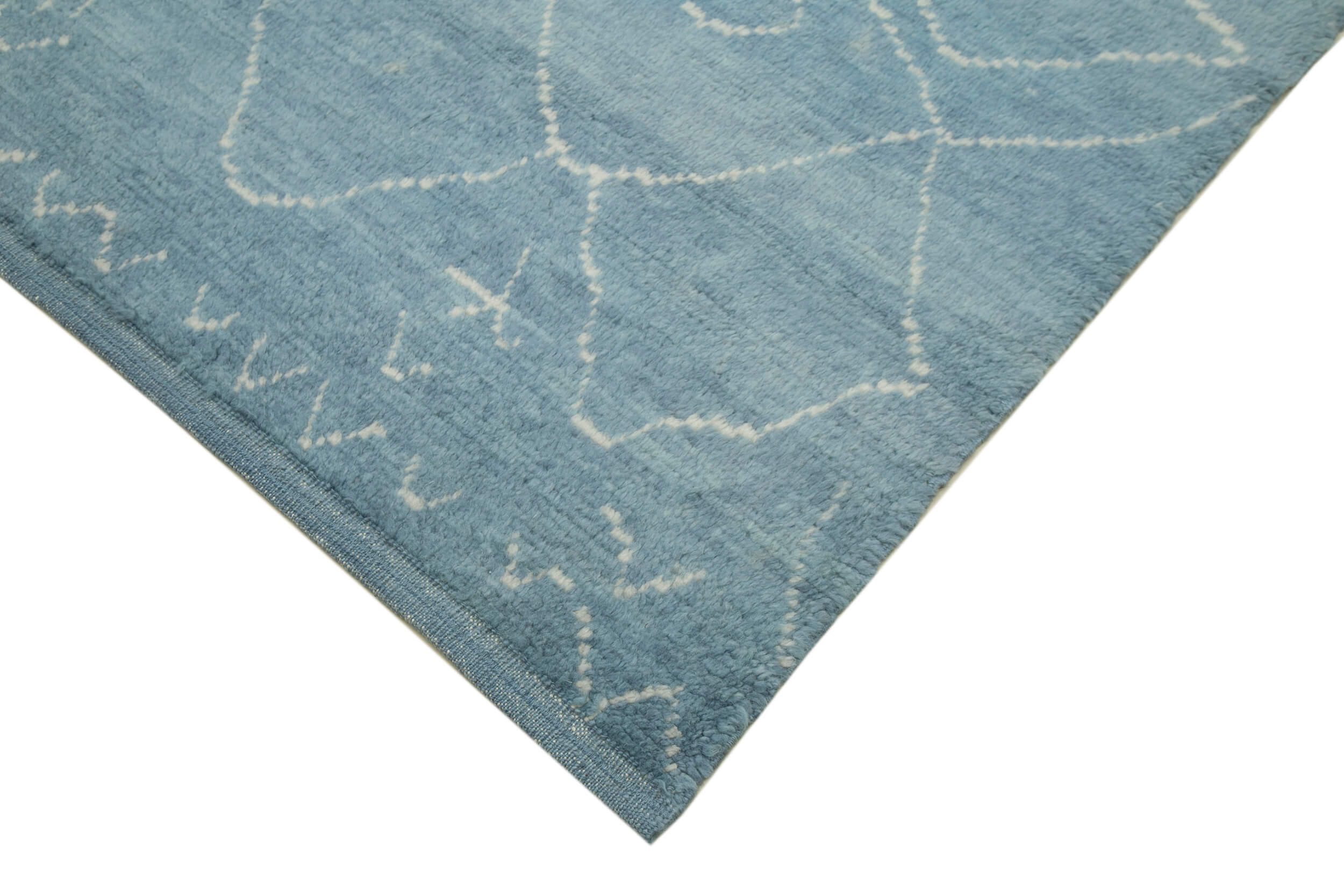 Handmade Wool Cotton Rug – Blue Geometric Area Rug, Soft Wool Carpet 7'8''x10'3''