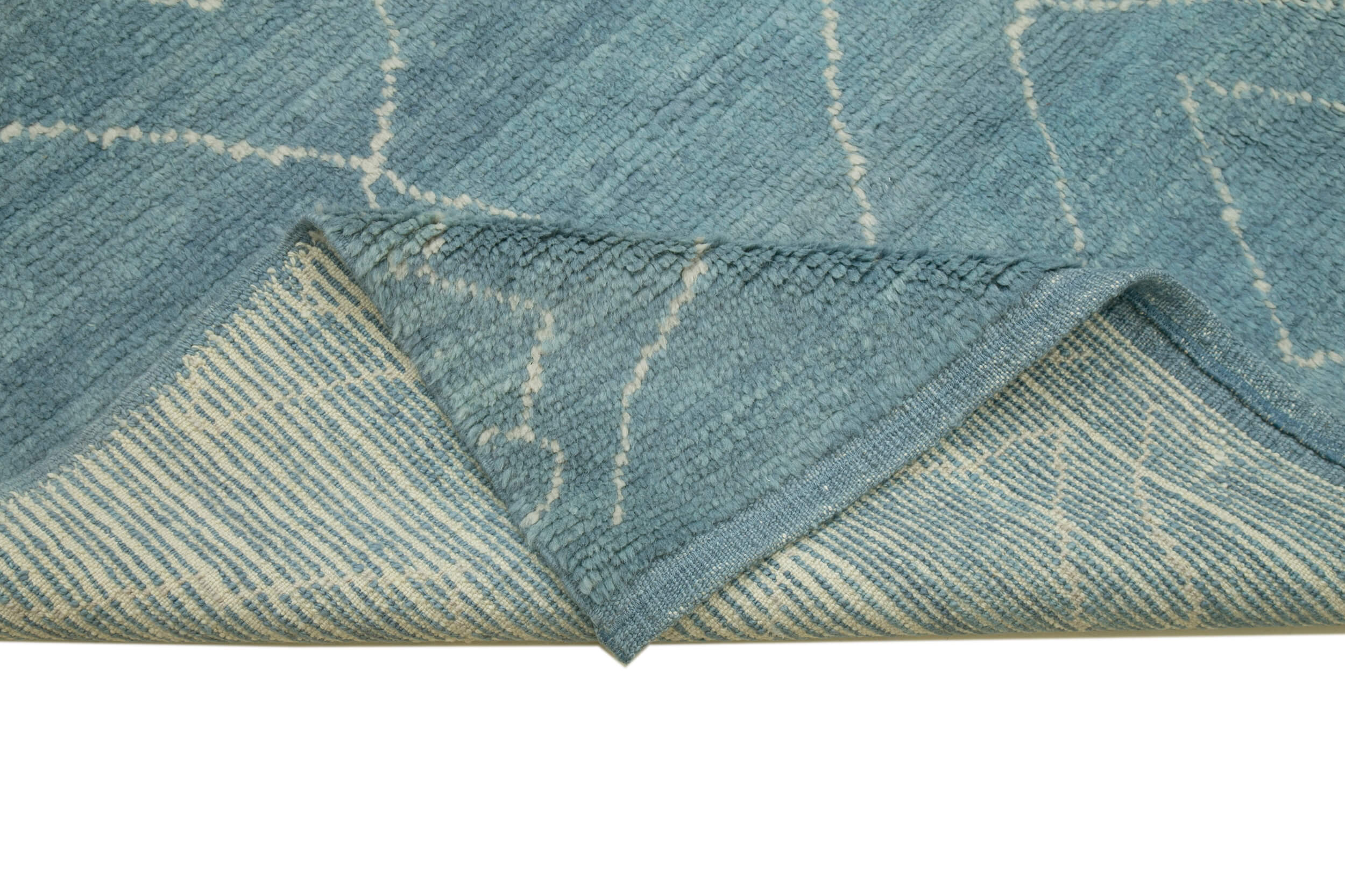 Handmade Wool Cotton Rug – Blue Geometric Area Rug, Soft Wool Carpet 7'8''x10'3''