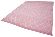 Handmade Wool Cotton Rug | Vintage Handwoven Carpet Pink Geometric Bohemian Style Rug