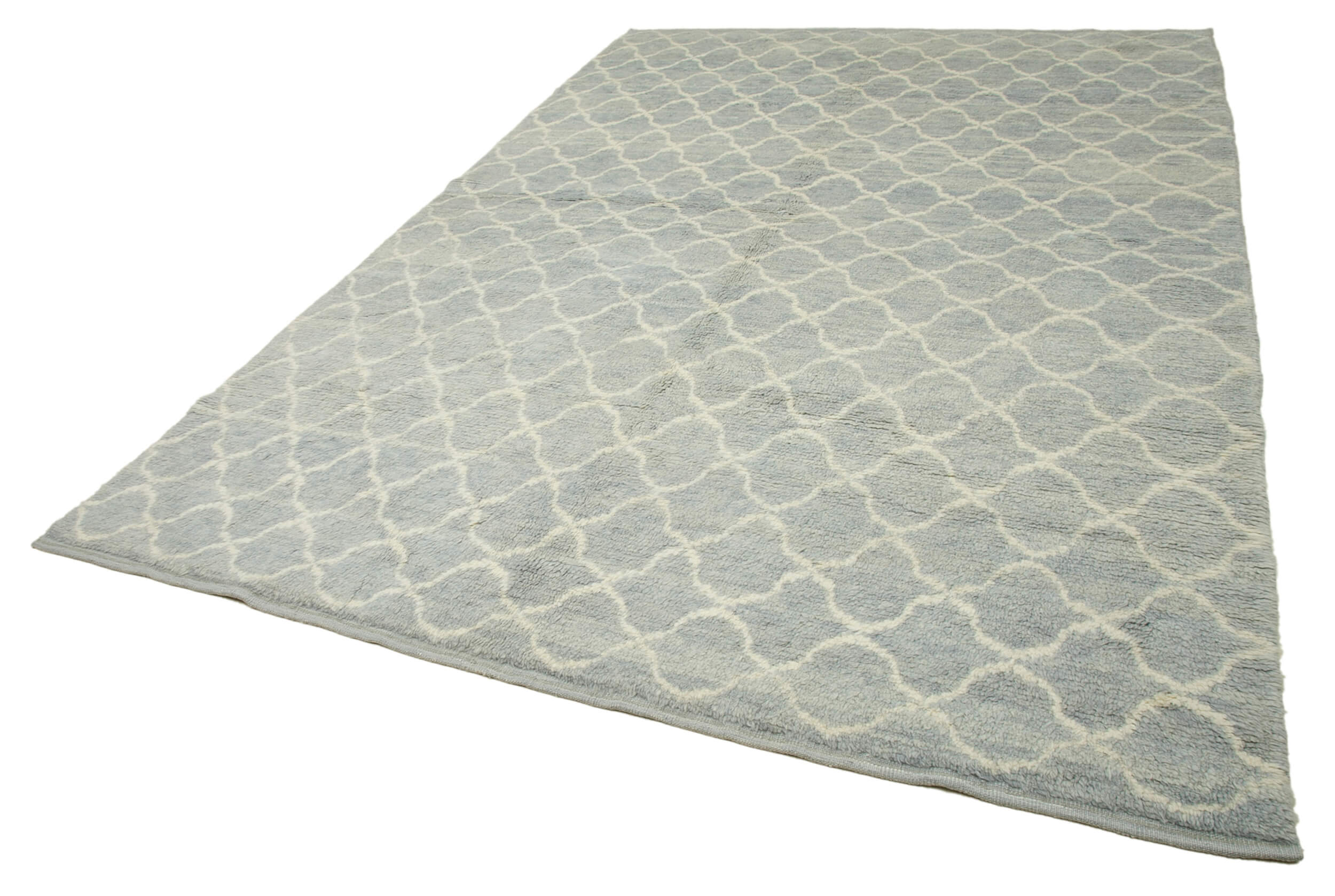 Handmade Wool Cotton Rug – Blue Geometric Pattern Carpet | Hand Woven Area Rug 7'8''x11'2''