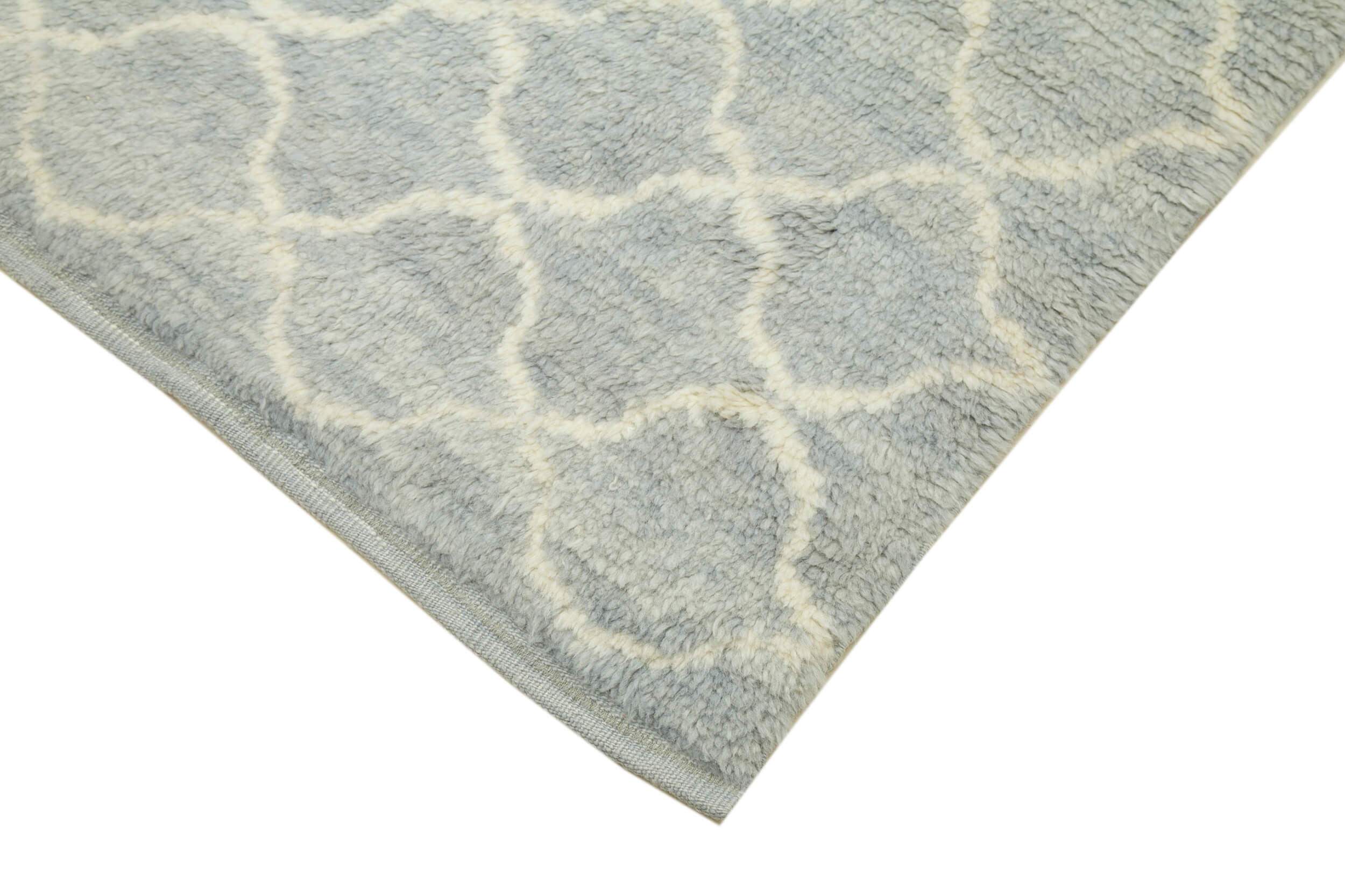 Handmade Wool Cotton Rug – Blue Geometric Pattern Carpet | Hand Woven Area Rug 7'8''x11'2''