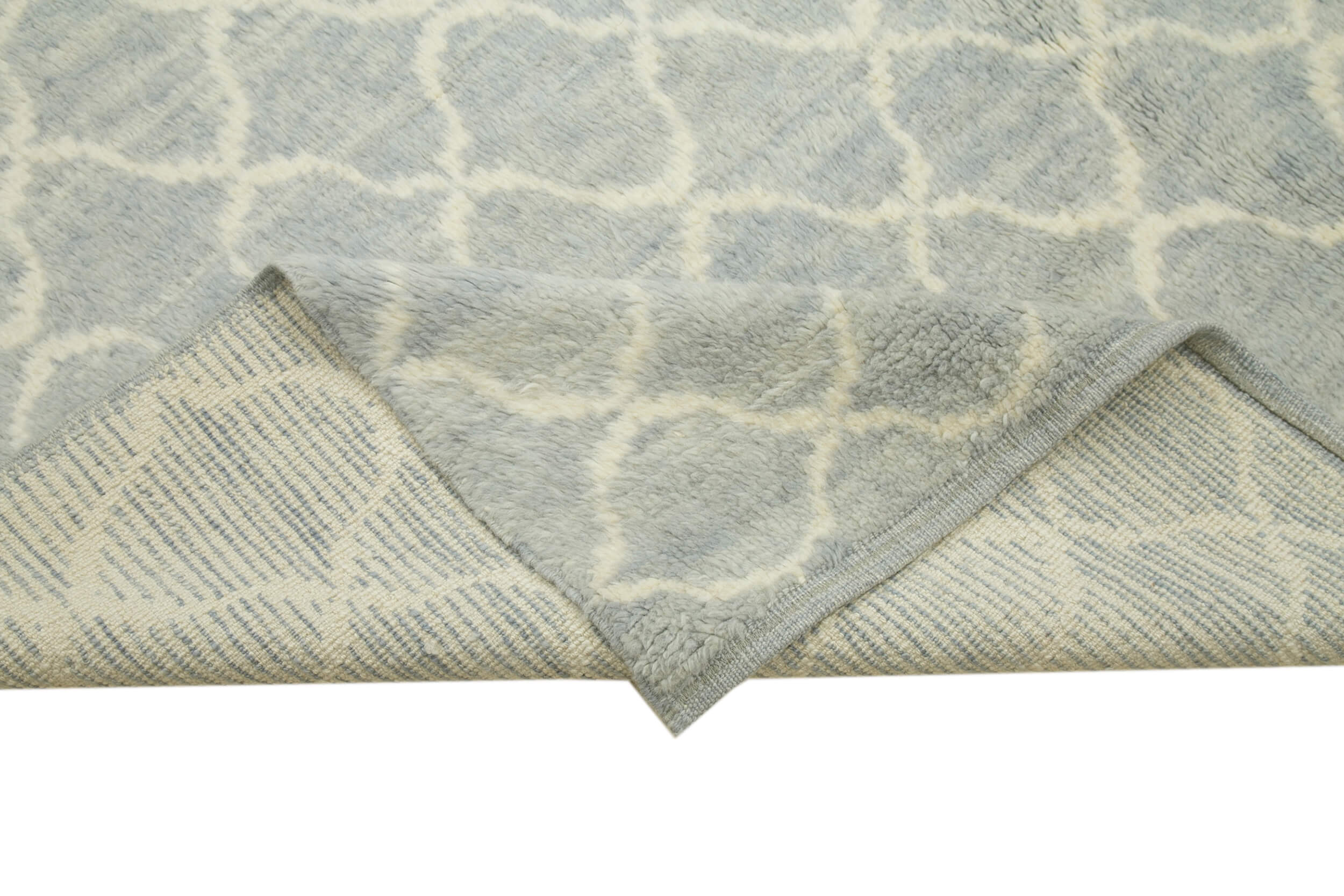Handmade Wool Cotton Rug – Blue Geometric Pattern Carpet | Hand Woven Area Rug 7'8''x11'2''