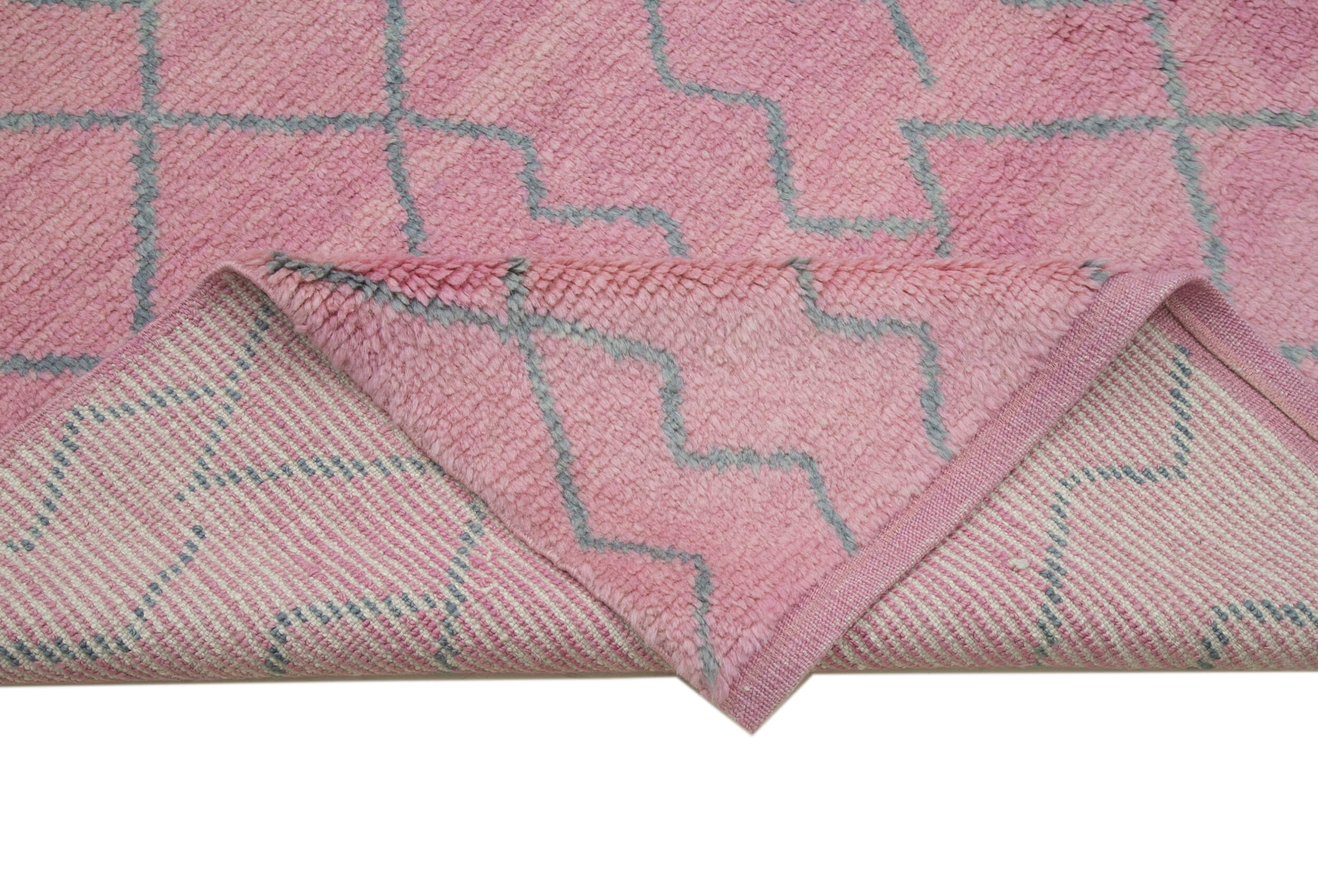 Handmade Wool Cotton Rug - Pink Vintage Carpet | Geometric Area Rug, Durable Living Room Rug
