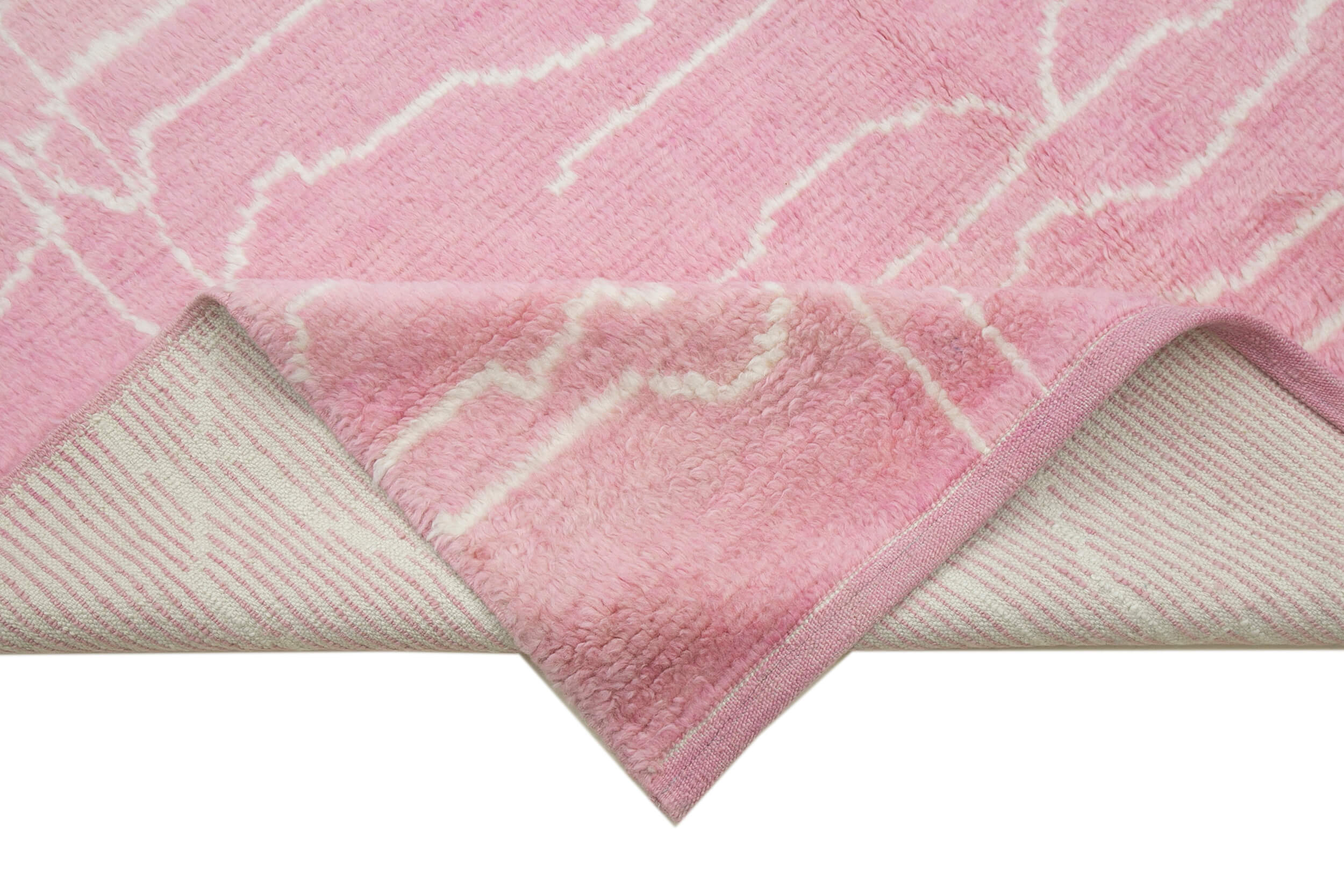 Handmade Wool Cotton Rug - Pink Geometric Area Rug | Turkish Vintage Carpet 6'2''x10'11''