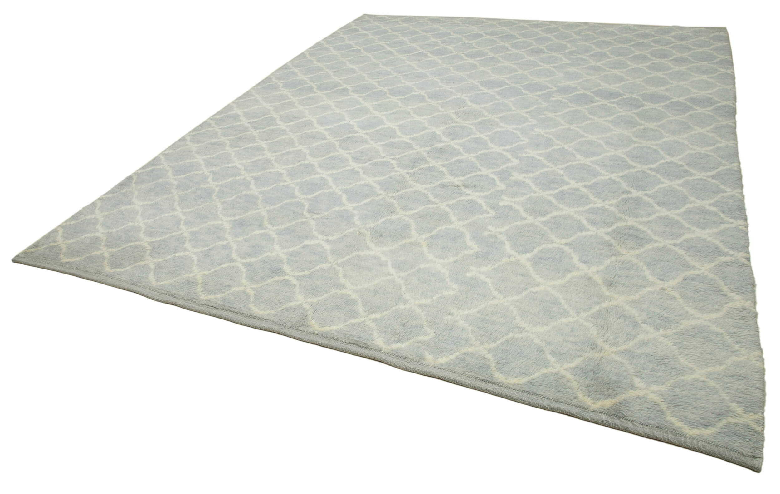 Handmade Wool Cotton Rug - Blue Geometric Pattern Carpet | Vintage Area Rug 9'1"x11'8"