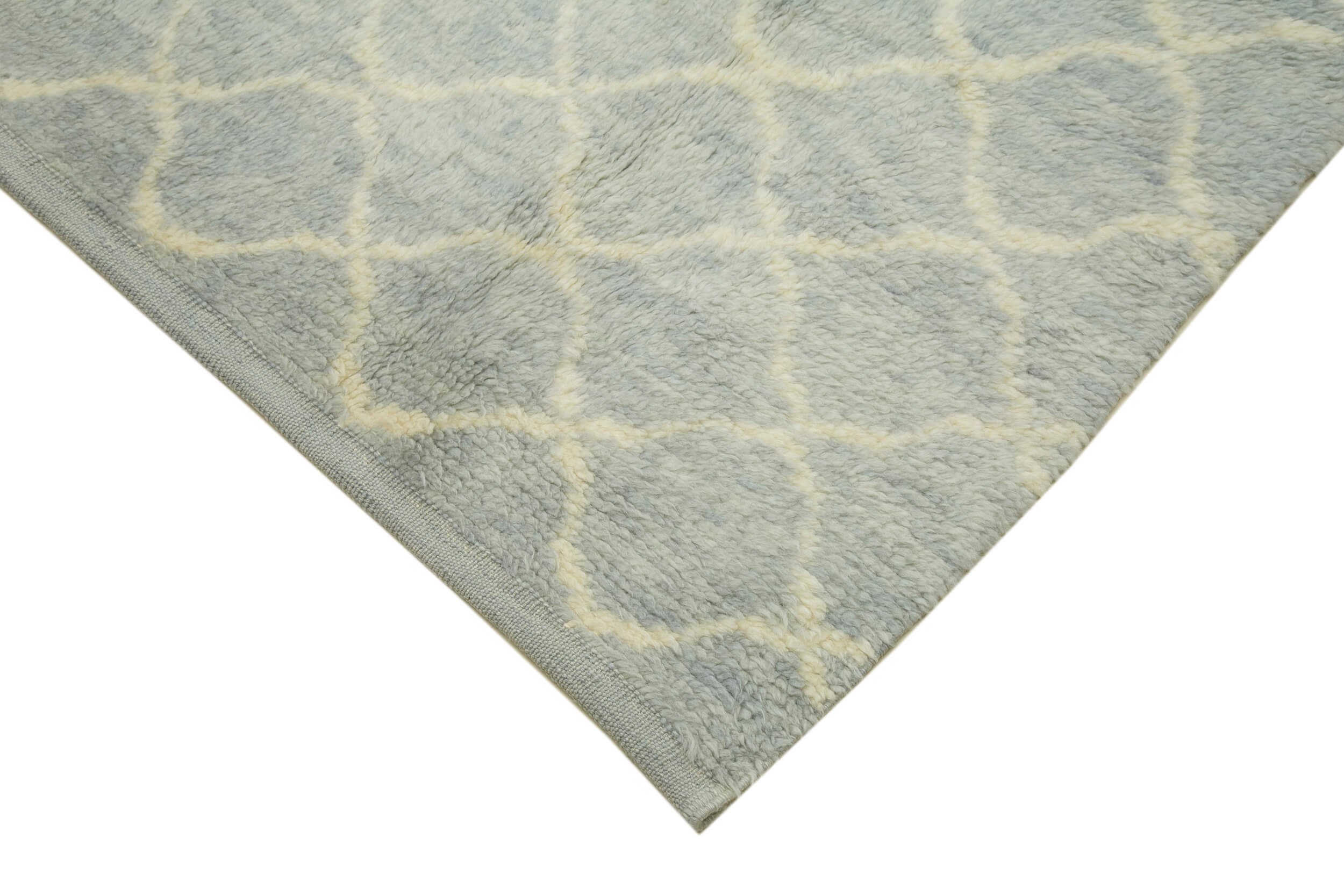 Handmade Wool Cotton Rug - Blue Geometric Pattern Carpet | Vintage Area Rug 9'1"x11'8"
