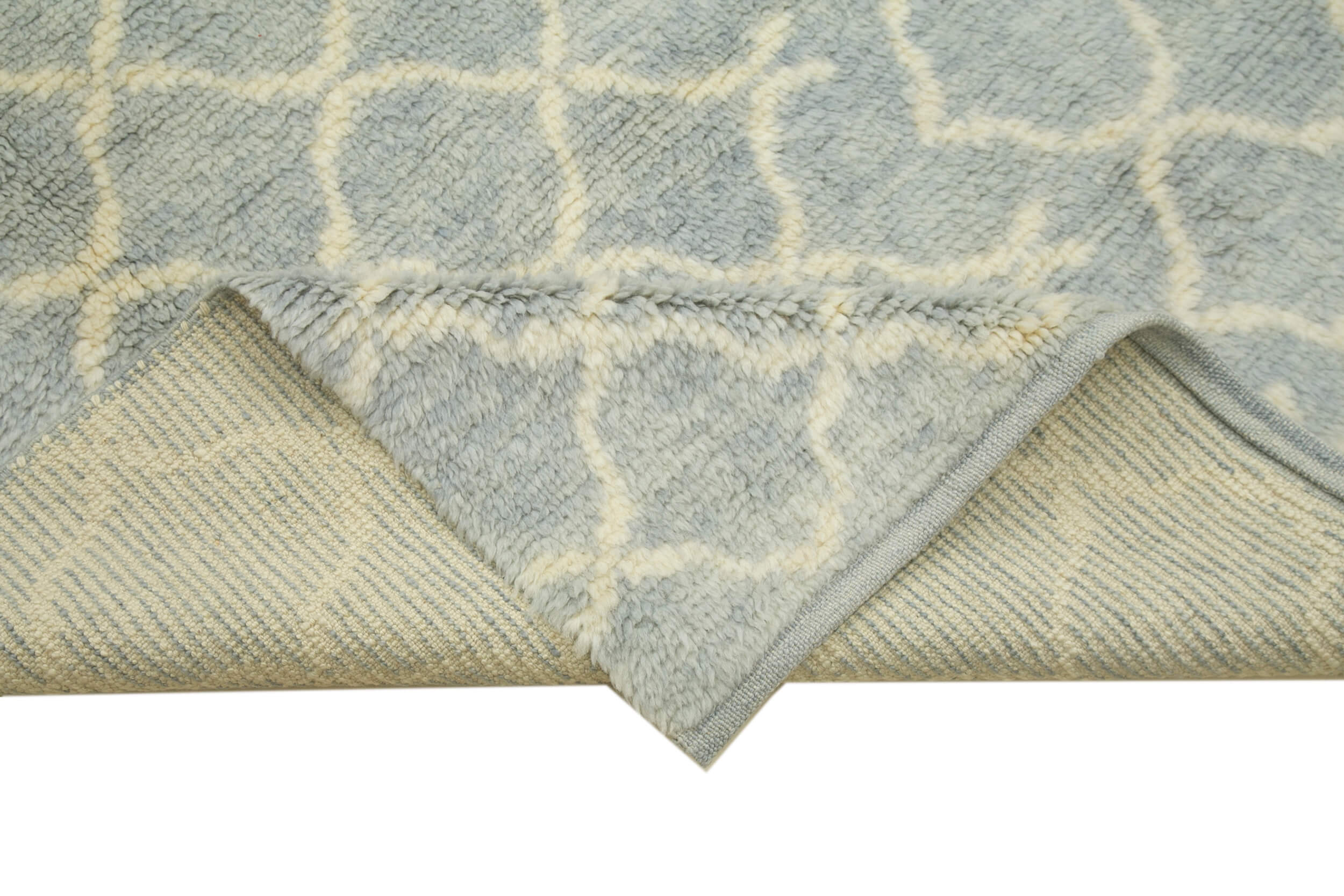 Handmade Wool Cotton Rug - Blue Geometric Pattern Carpet | Vintage Area Rug 9'1"x11'8"