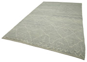 Handmade Wool Cotton Rug - Grey Geometric Vintage Turkish Carpet 7'4" x 11'10"