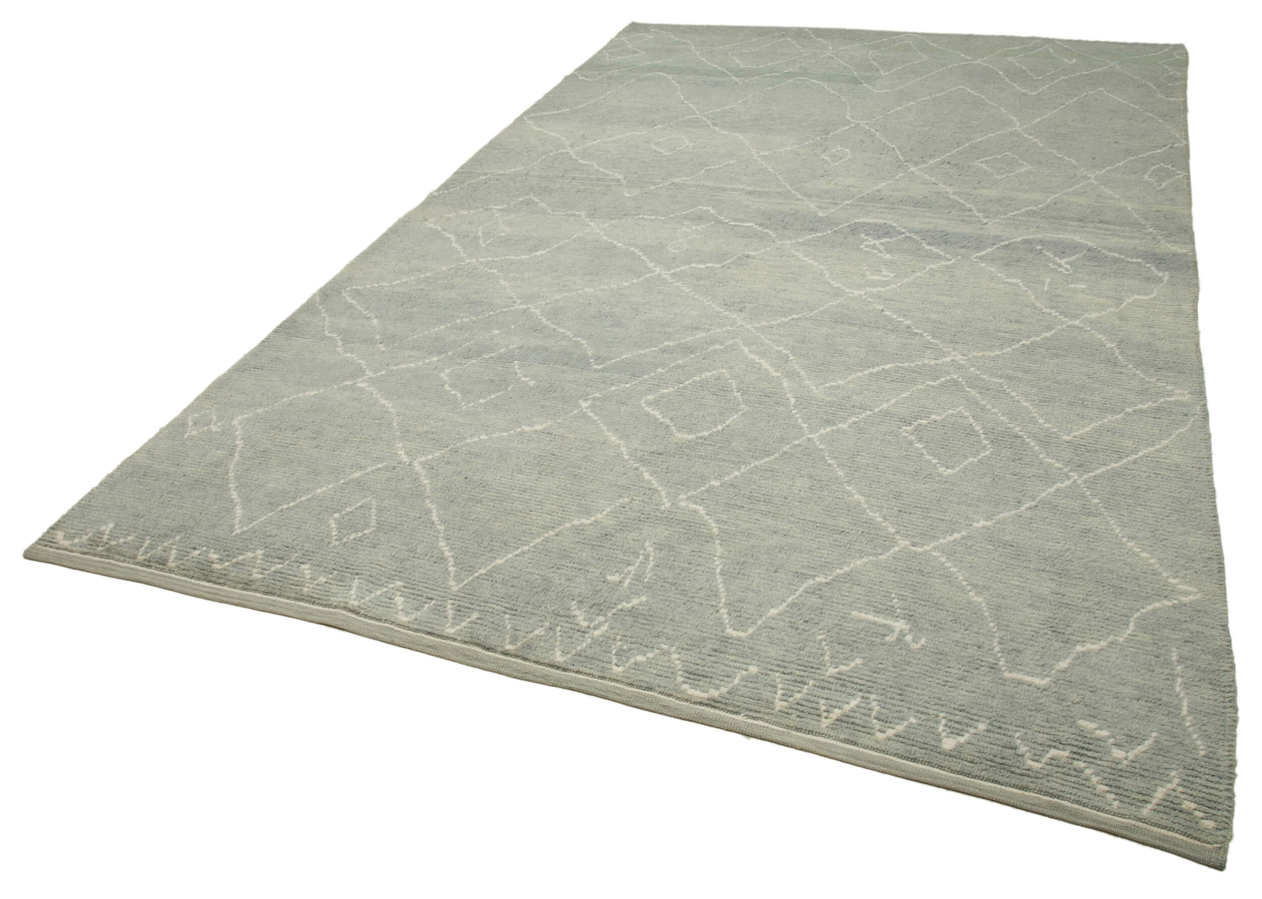 Handmade Wool Cotton Rug - Grey Geometric Vintage Turkish Carpet 7'4" x 11'10"