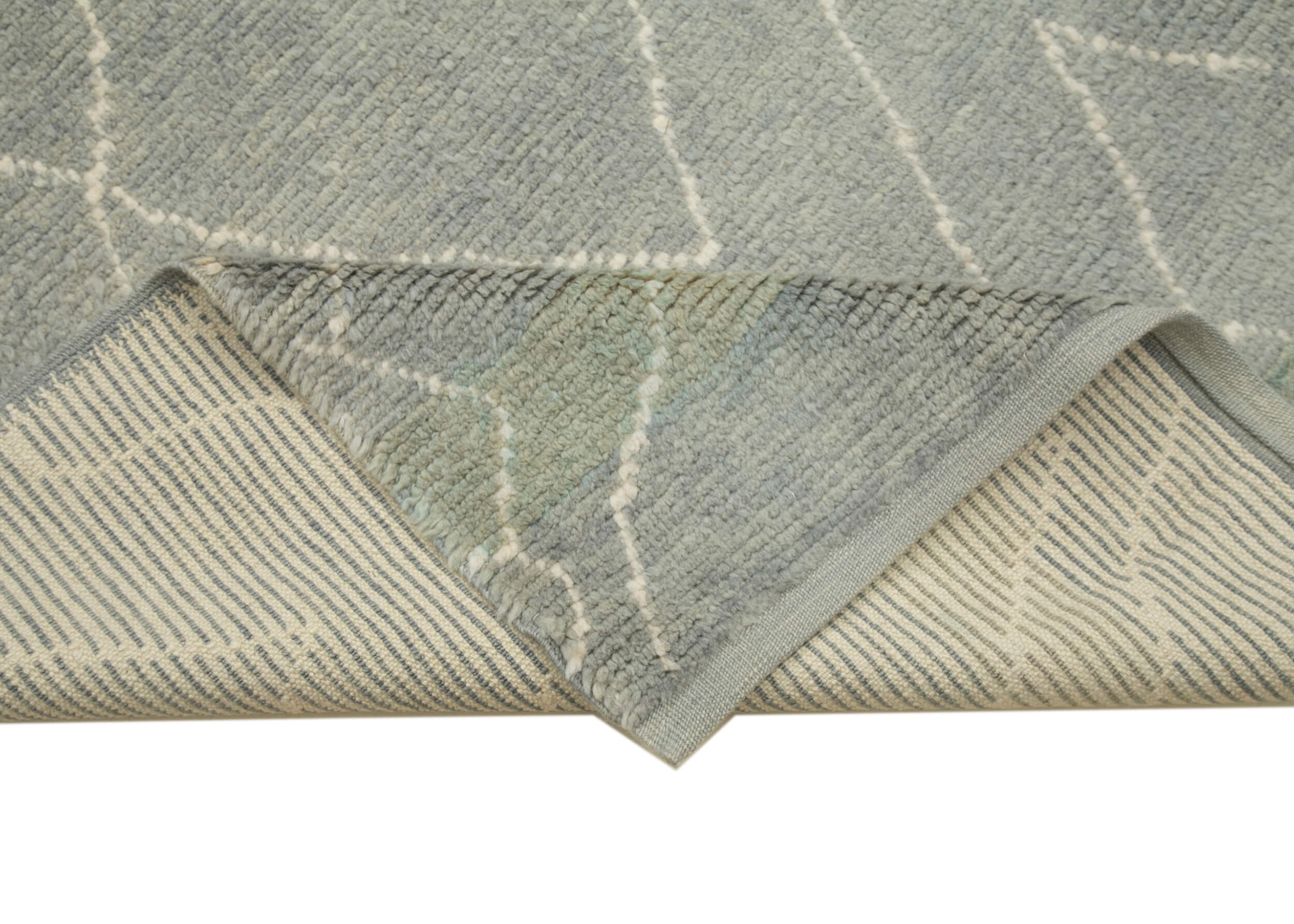 Handmade Wool Cotton Rug - Grey Geometric Vintage Turkish Carpet 7'4" x 11'10"