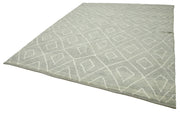 Handmade Wool Cotton Rug - Grey Geometric Vintage Turkish Carpet Area Rug 8'8''x10'10''