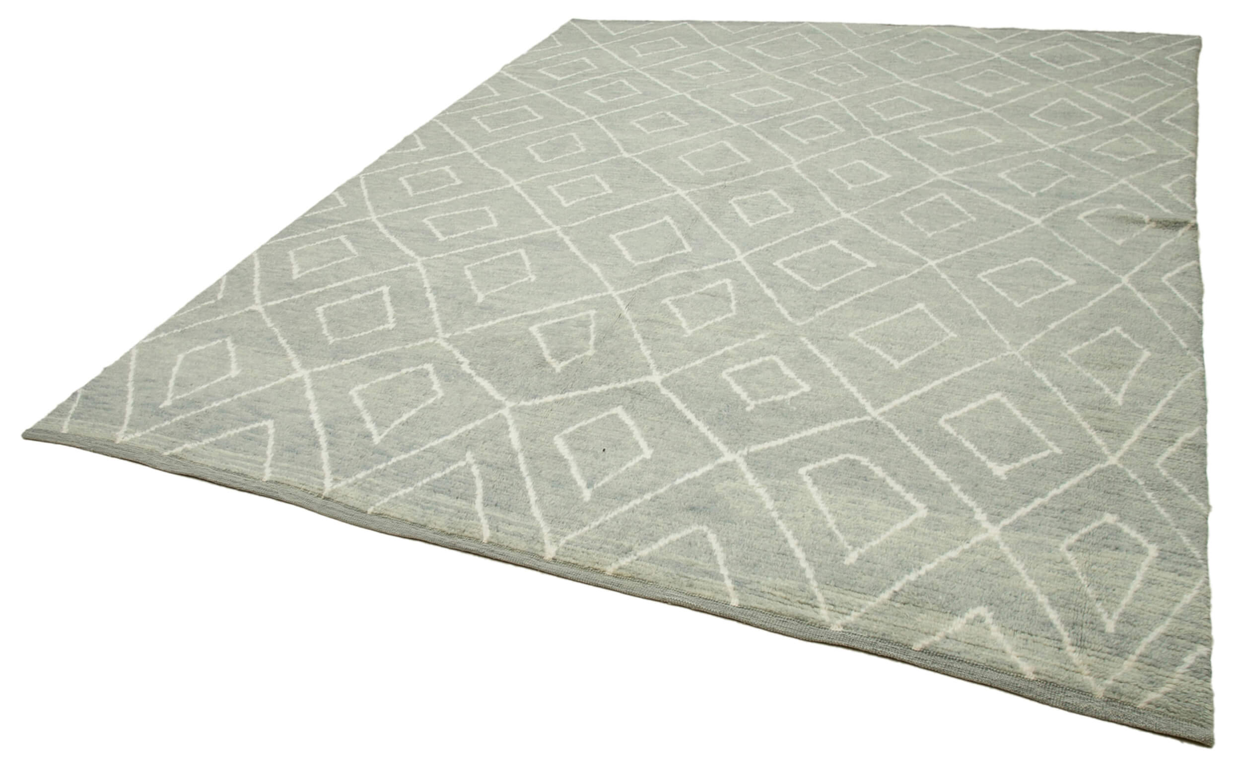 Handmade Wool Cotton Rug - Grey Geometric Vintage Turkish Carpet Area Rug 8'8''x10'10''