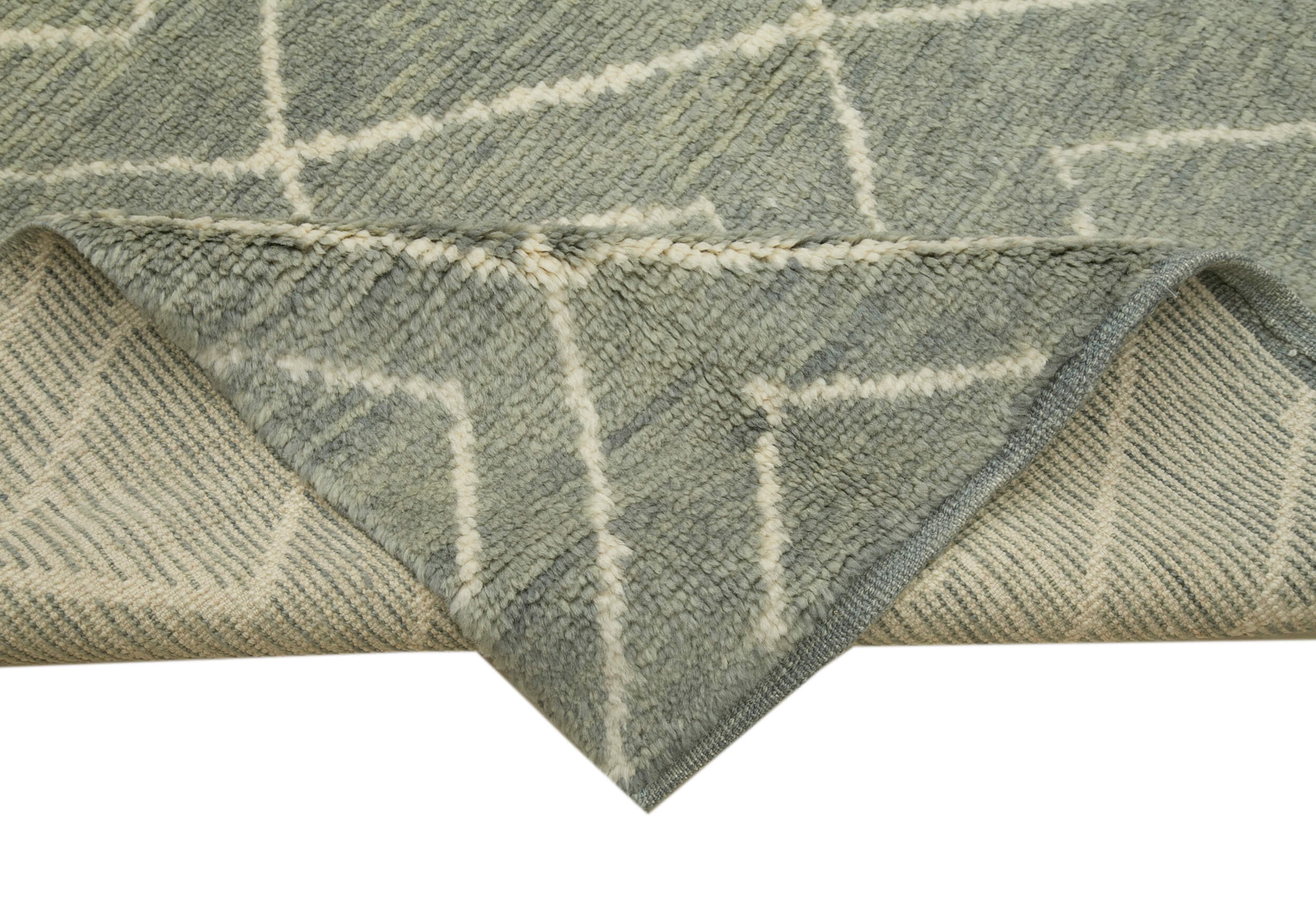 Handmade Wool Cotton Rug - Grey Geometric Vintage Turkish Carpet Area Rug 8'8''x10'10''