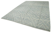 Handmade Wool Cotton Rug - Blue Geometric Pattern Carpet | Large Durable Natural Fiber Rug 9'2''x13'1''