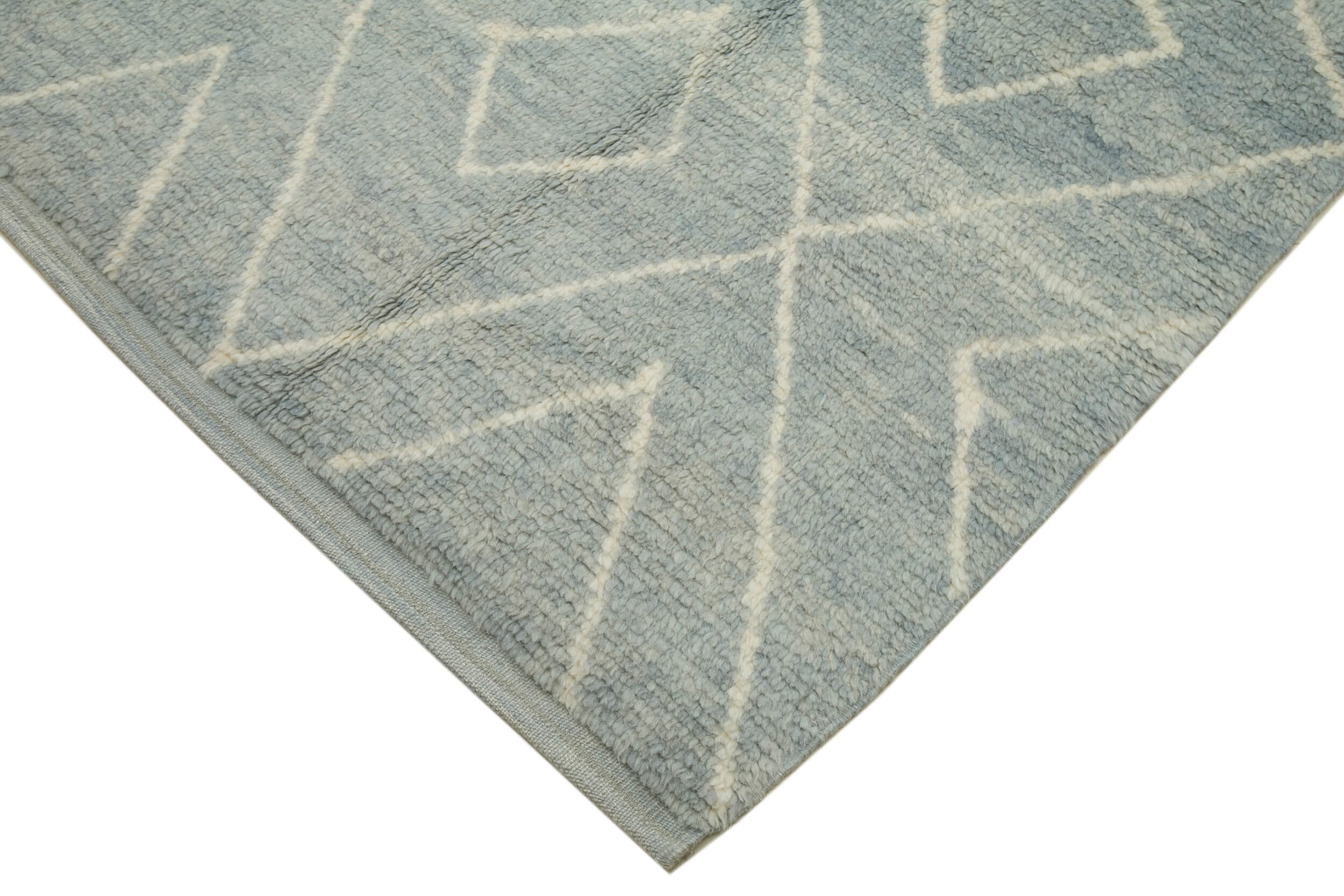 Handmade Wool Cotton Rug - Blue Geometric Pattern Carpet | Large Durable Natural Fiber Rug 9'2''x13'1''