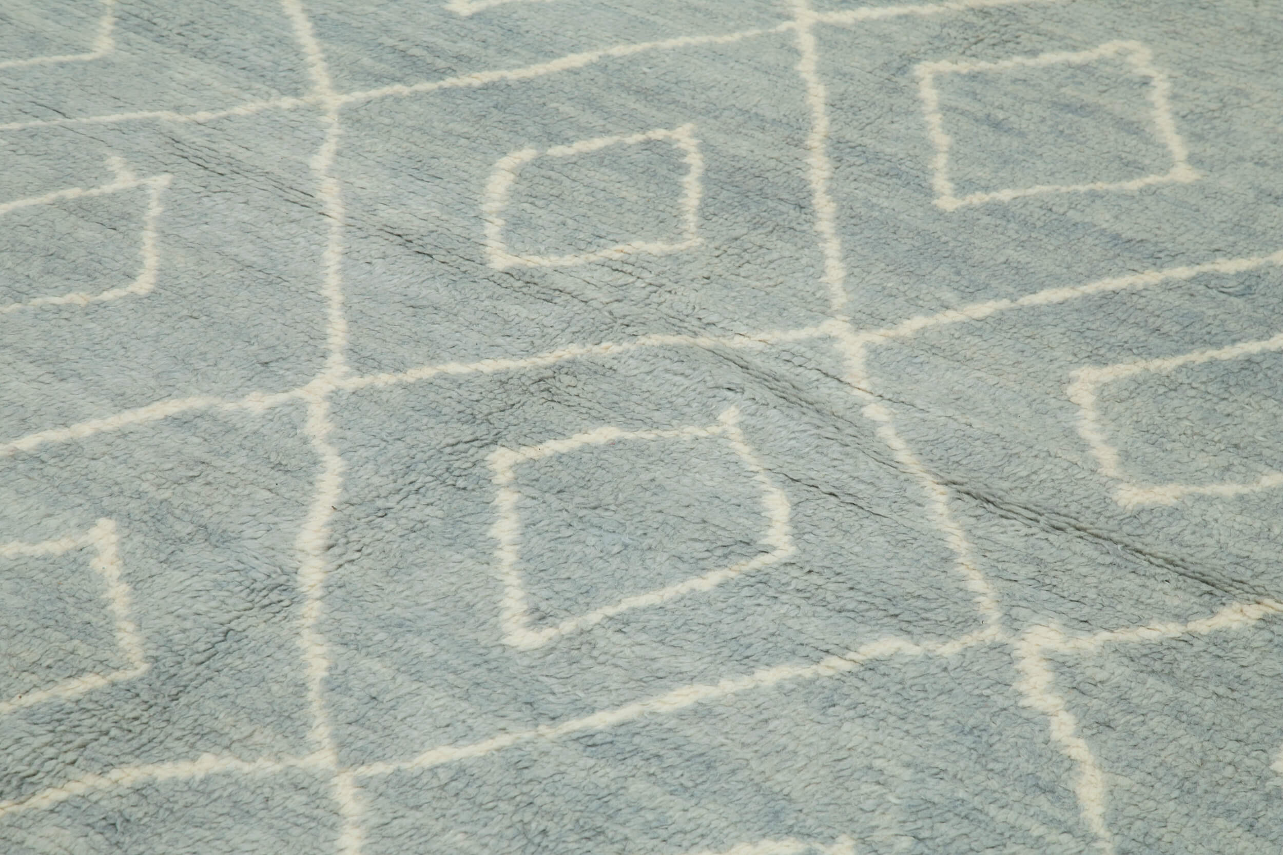 Handmade Wool Cotton Rug - Blue Geometric Pattern Carpet | Large Durable Natural Fiber Rug 9'2''x13'1''