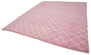 Handmade Wool Cotton Rug - Pink Geometric Area Rug | Durable Turkish Vintage Carpet 9'7''x11'4''