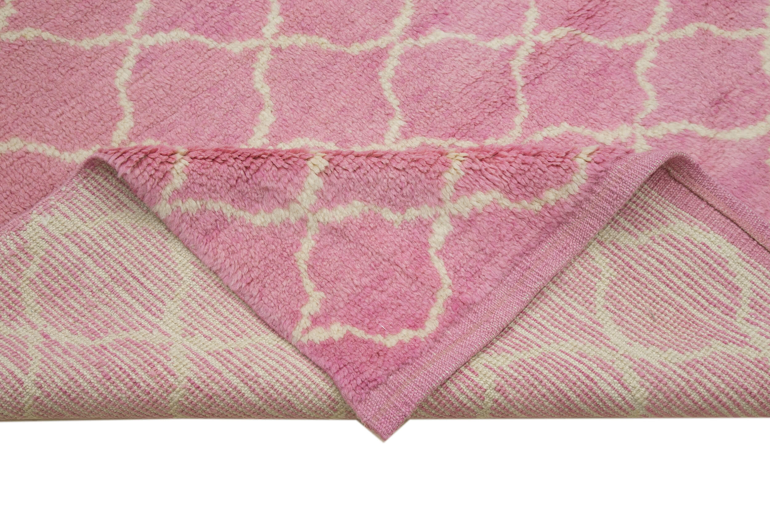 Handmade Wool Cotton Rug - Pink Geometric Area Rug | Durable Turkish Vintage Carpet 9'7''x11'4''
