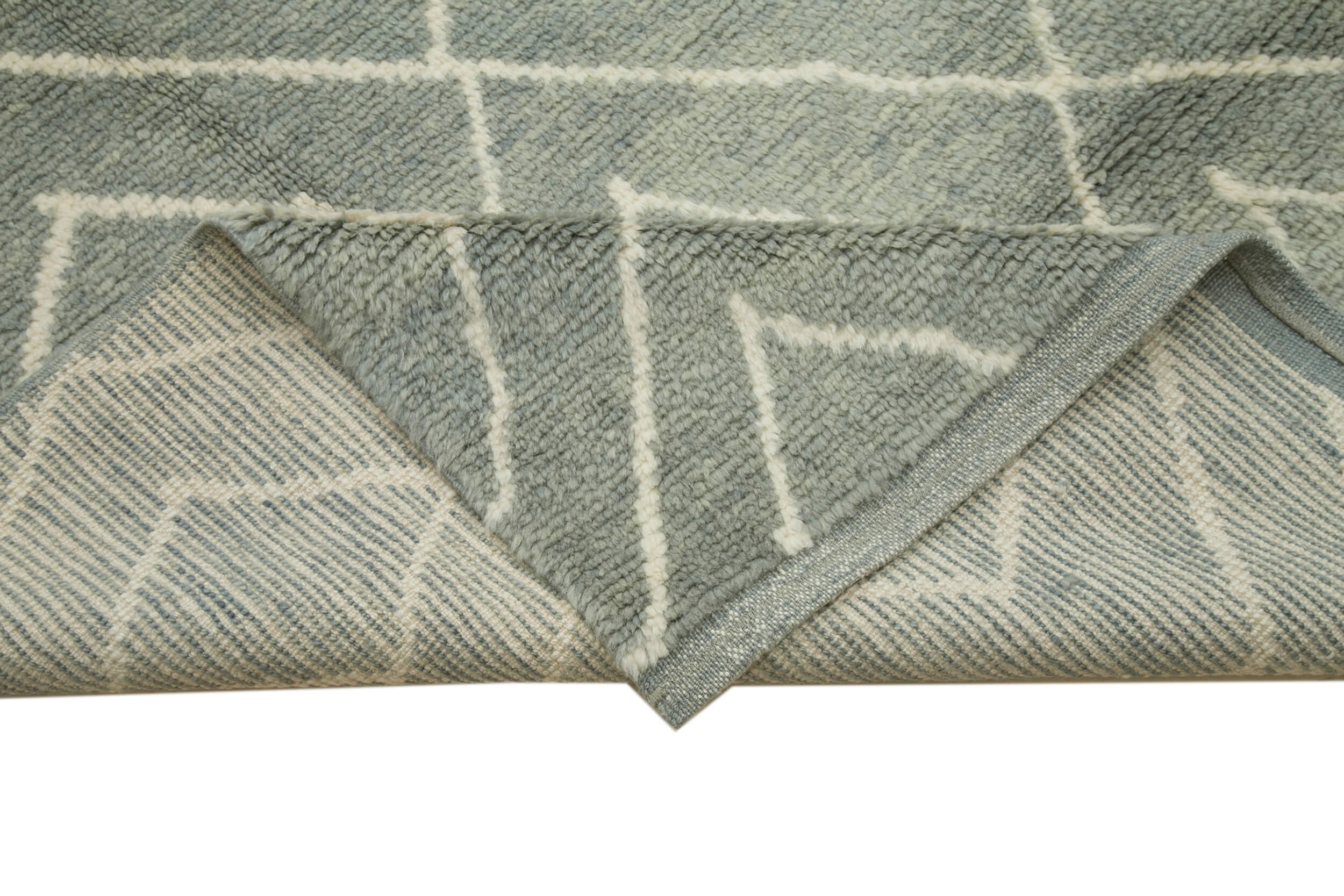 Handmade Wool Cotton Rug - Grey Geometric Area Rug | Vintage Turkish Carpet 9'11"x13'9"