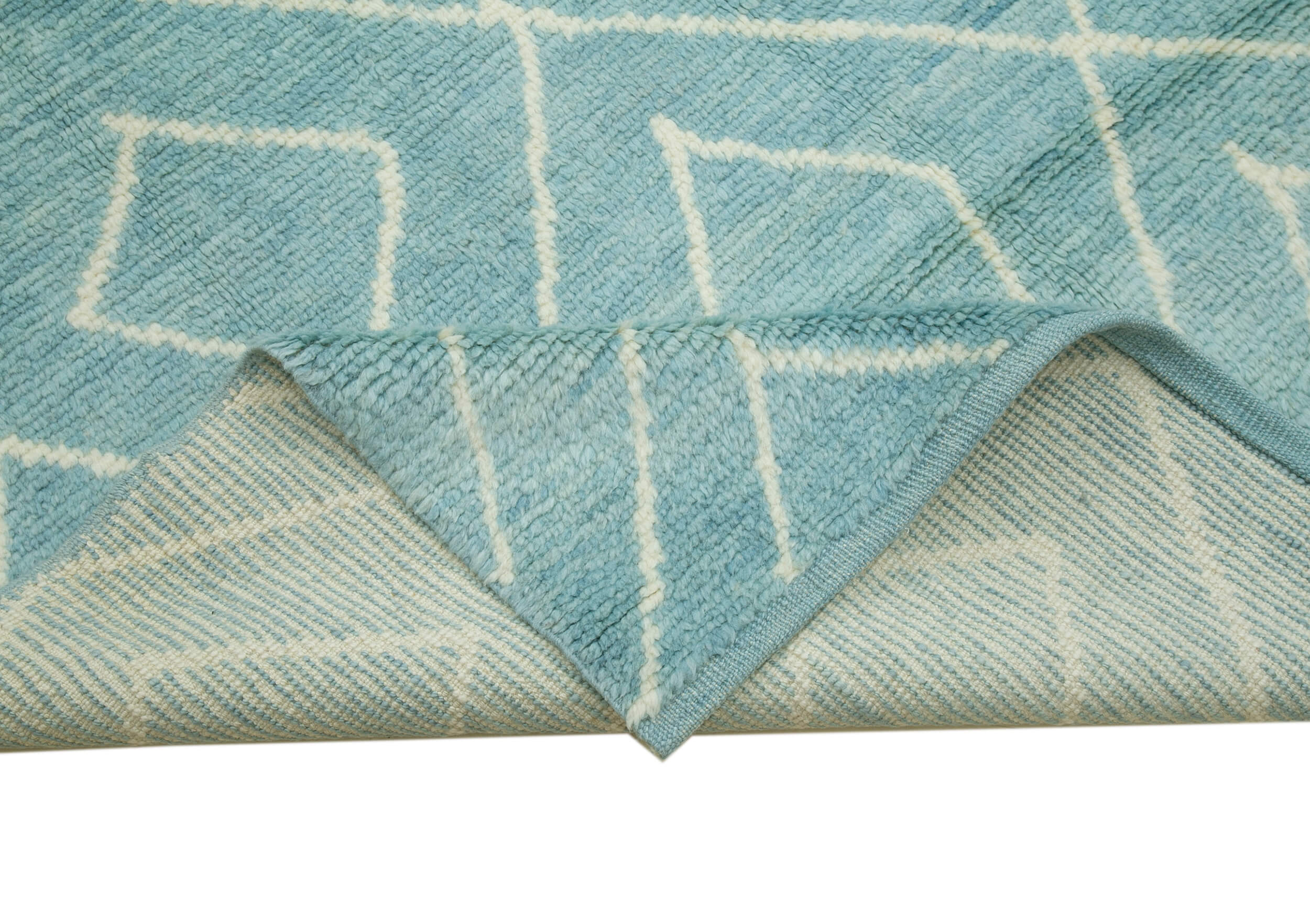 Handmade Wool Cotton Rug | Vintage Turkish Carpet, Blue Geometric Style Carpet