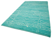 Handmade Wool Cotton Rug – Turquoise Geometric Area Rug 6x11 | Vintage Turkish Carpet