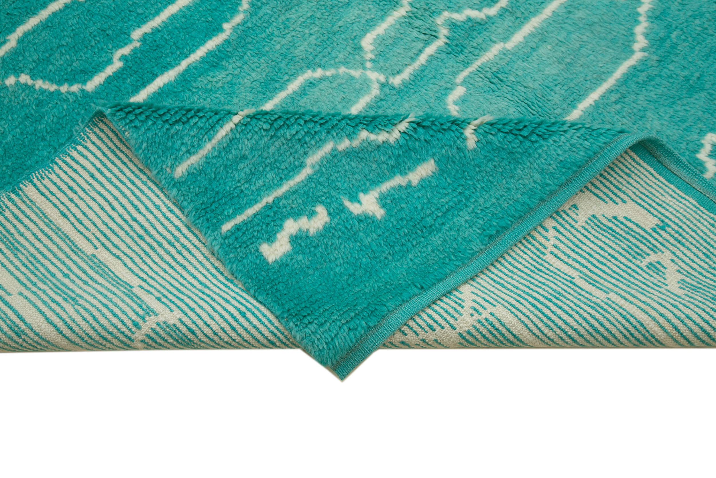 Handmade Wool Cotton Rug – Turquoise Geometric Area Rug 6x11 | Vintage Turkish Carpet