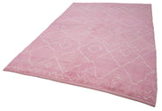 Handmade Wool Cotton Rug – Pink Geometric Area Rug | Vintage Turkish Carpet 7'0''x10'7''