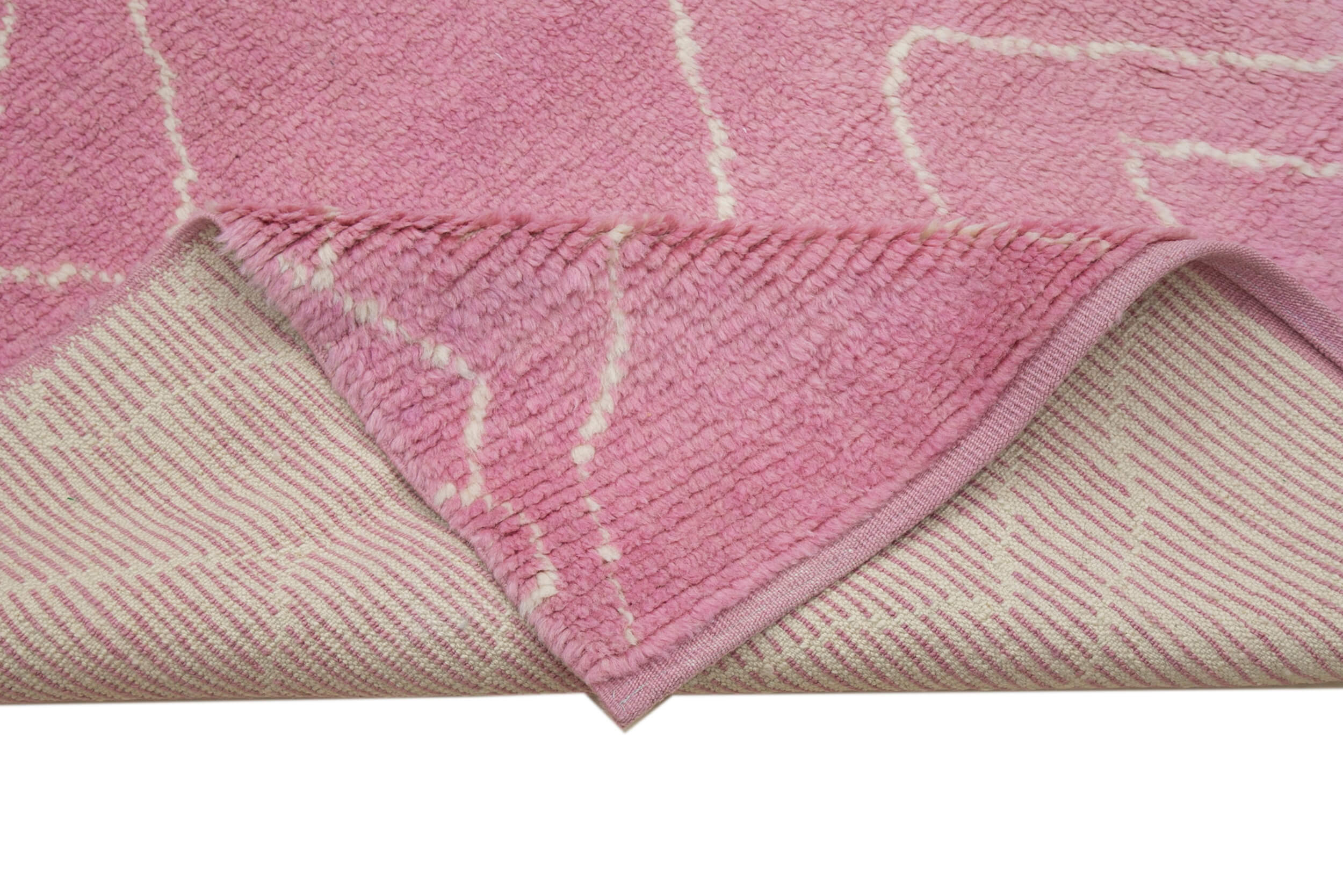Handmade Wool Cotton Rug – Pink Geometric Area Rug | Vintage Turkish Carpet 7'0''x10'7''